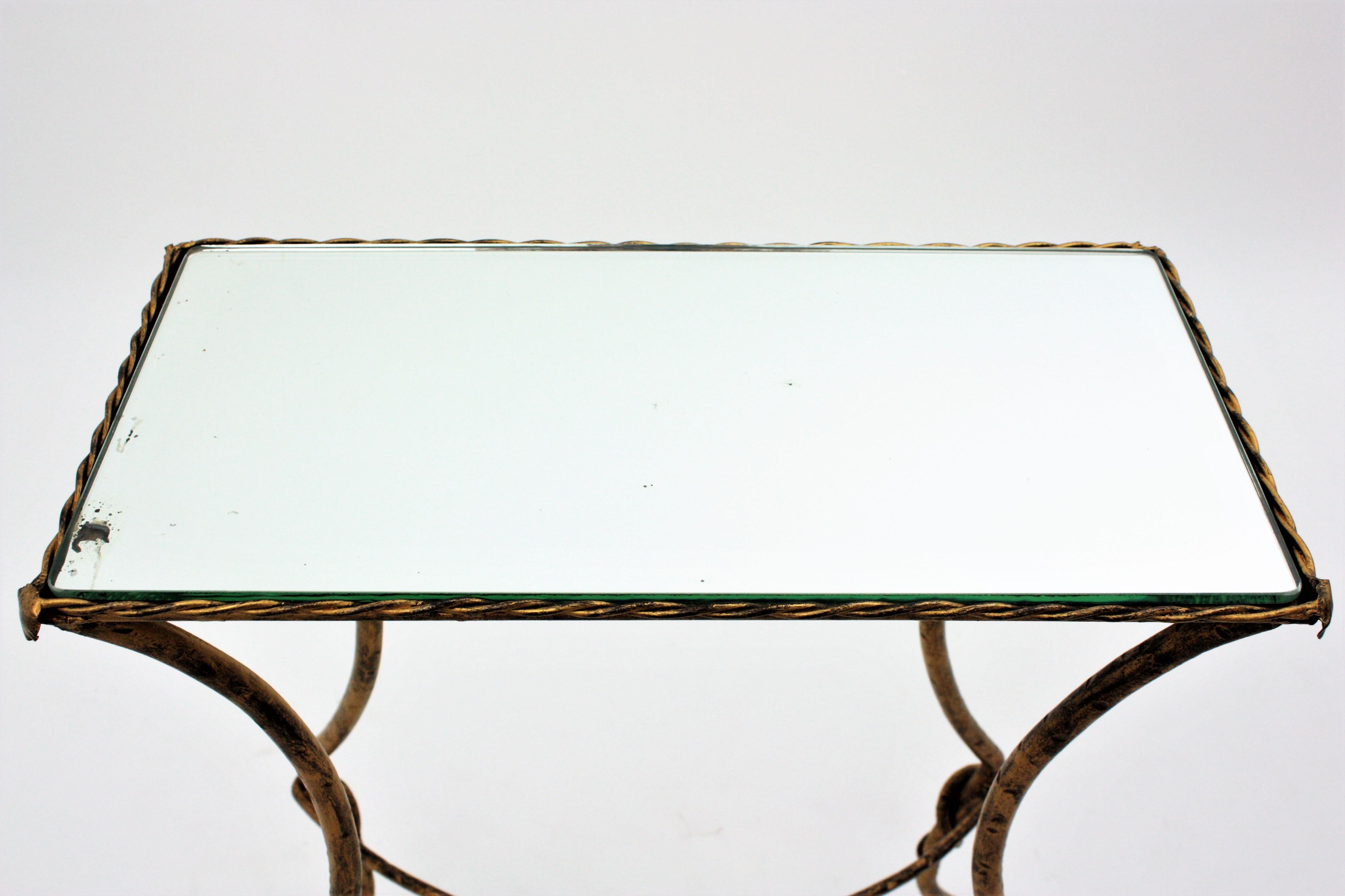 Maison Baguès Style Drinks Table in Gilt Wrought Iron with Mirror Top 8