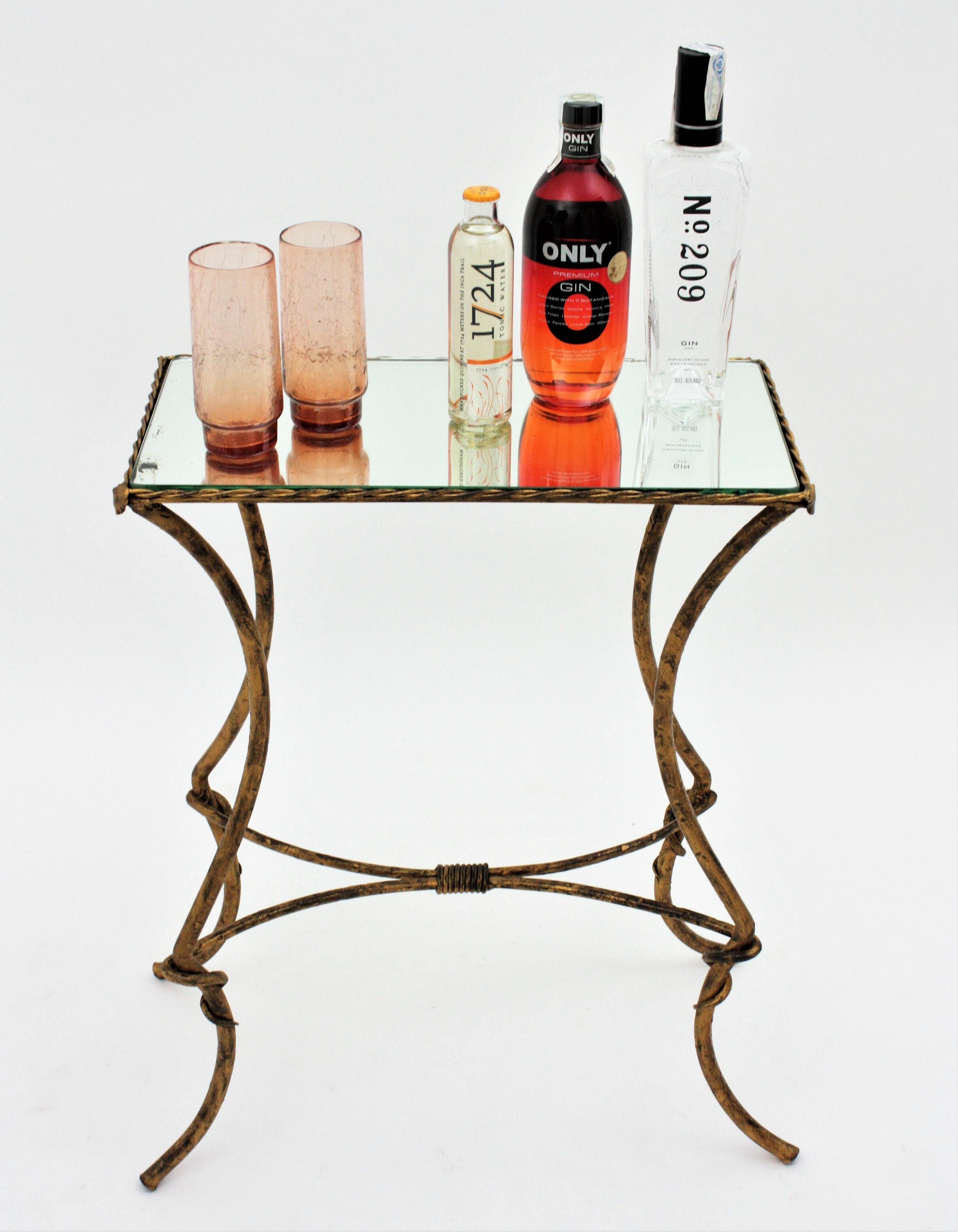 Maison Baguès Style Drinks Table in Gilt Wrought Iron with Mirror Top 11