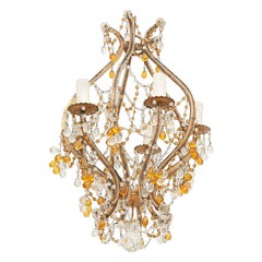 Maison Bagues Style, Glass beaded, little Chandelier, in Guilt Metal, France