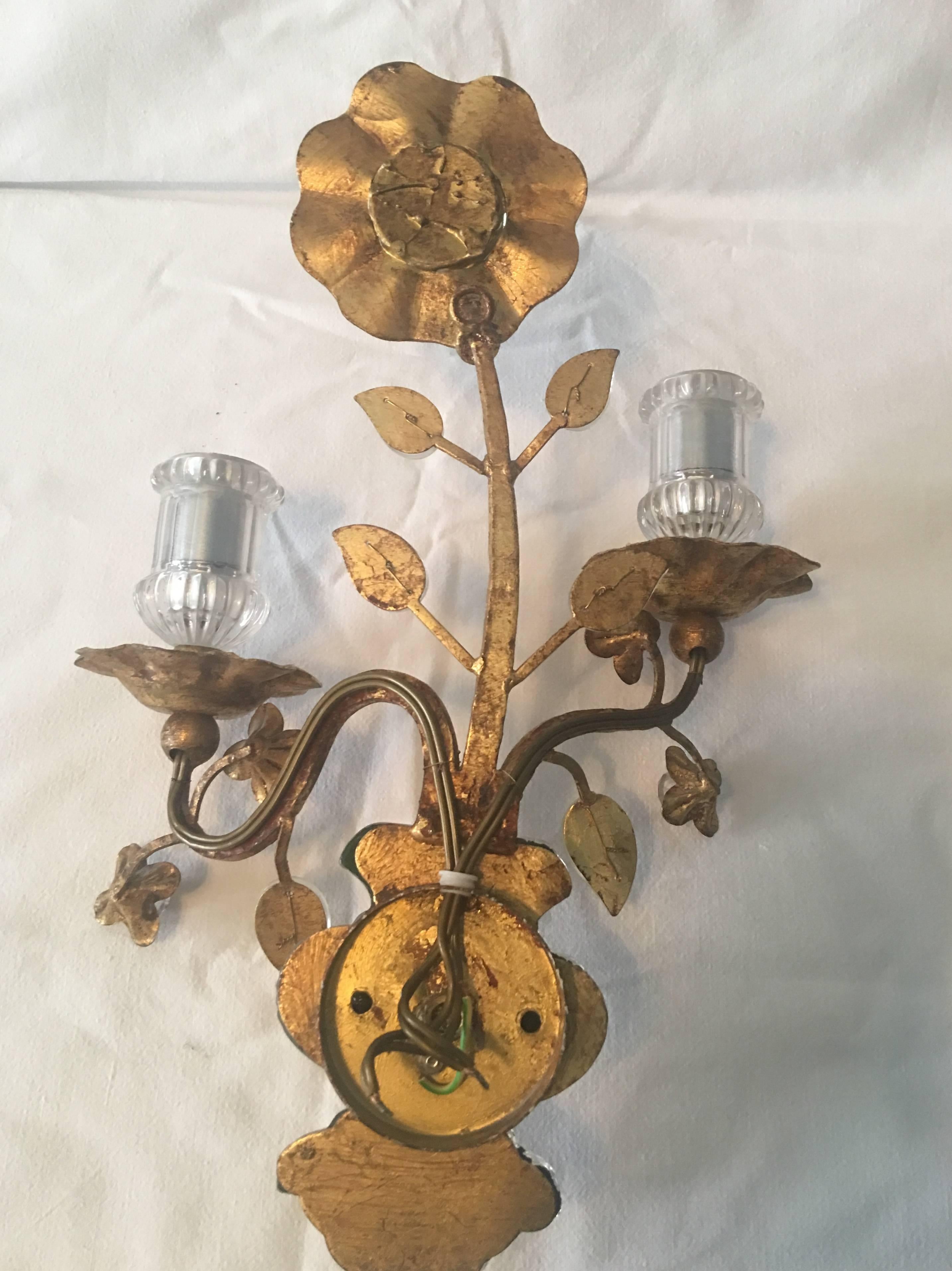 Maison Baguès Style Gold Leaf Crystal Sconce For Sale 6