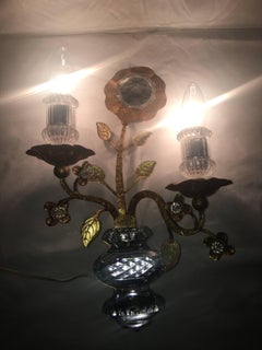 Maison Baguès Style Gold Leaf Crystal Sconce