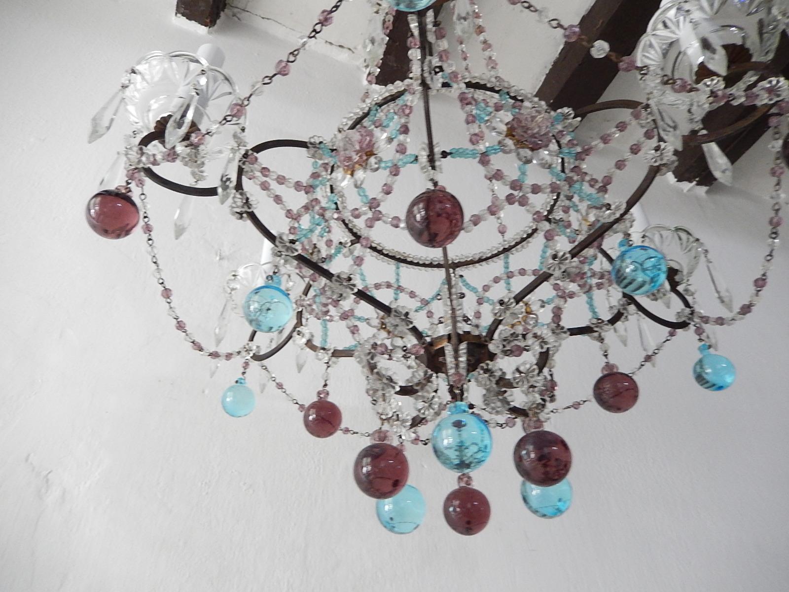 Maison Baguès Style Intricate Beaded Crystal Basket Blue Amethyst Chandelier For Sale 5
