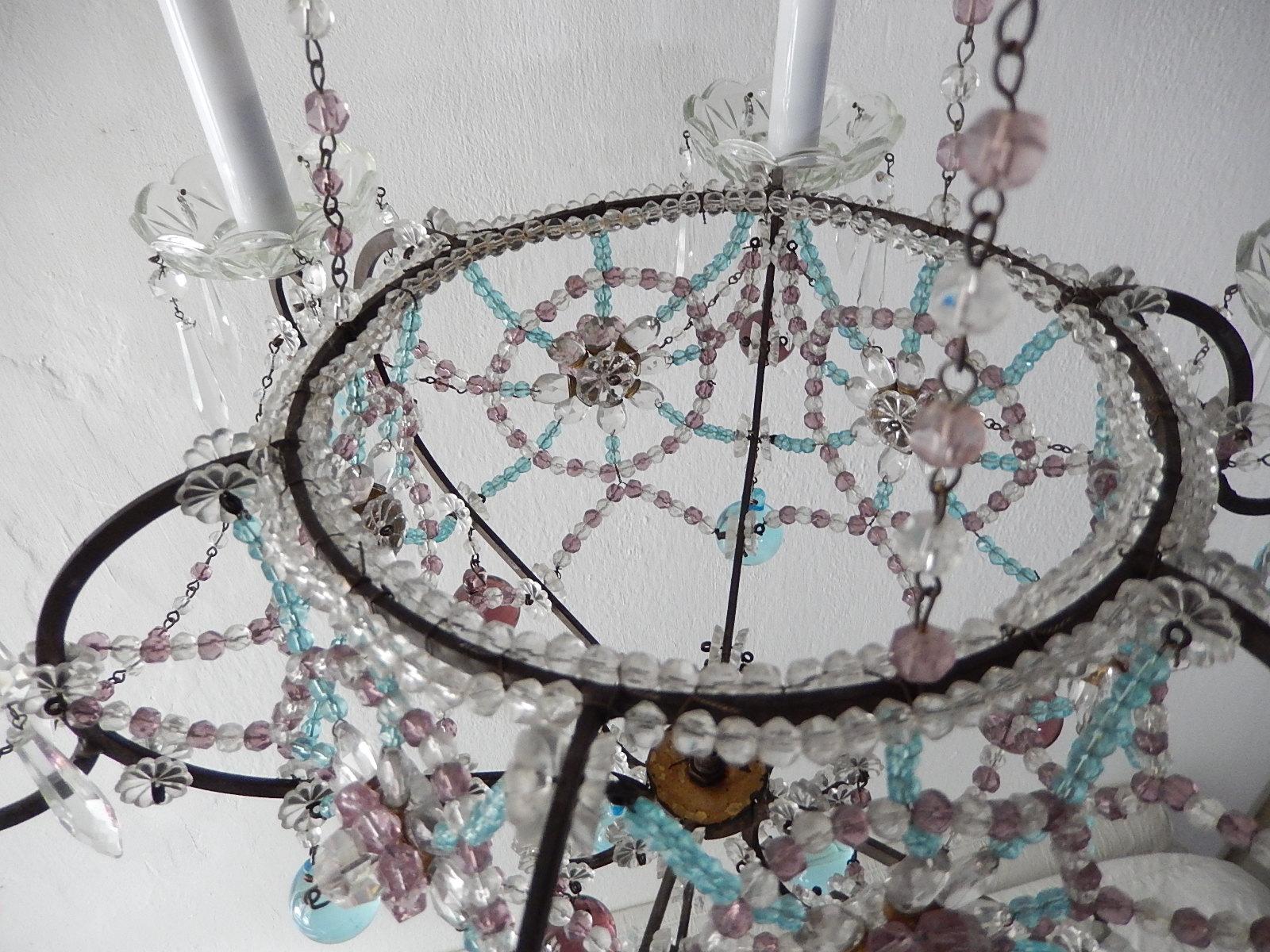 Maison Baguès Style Intricate Beaded Crystal Basket Blue Amethyst Chandelier For Sale 6
