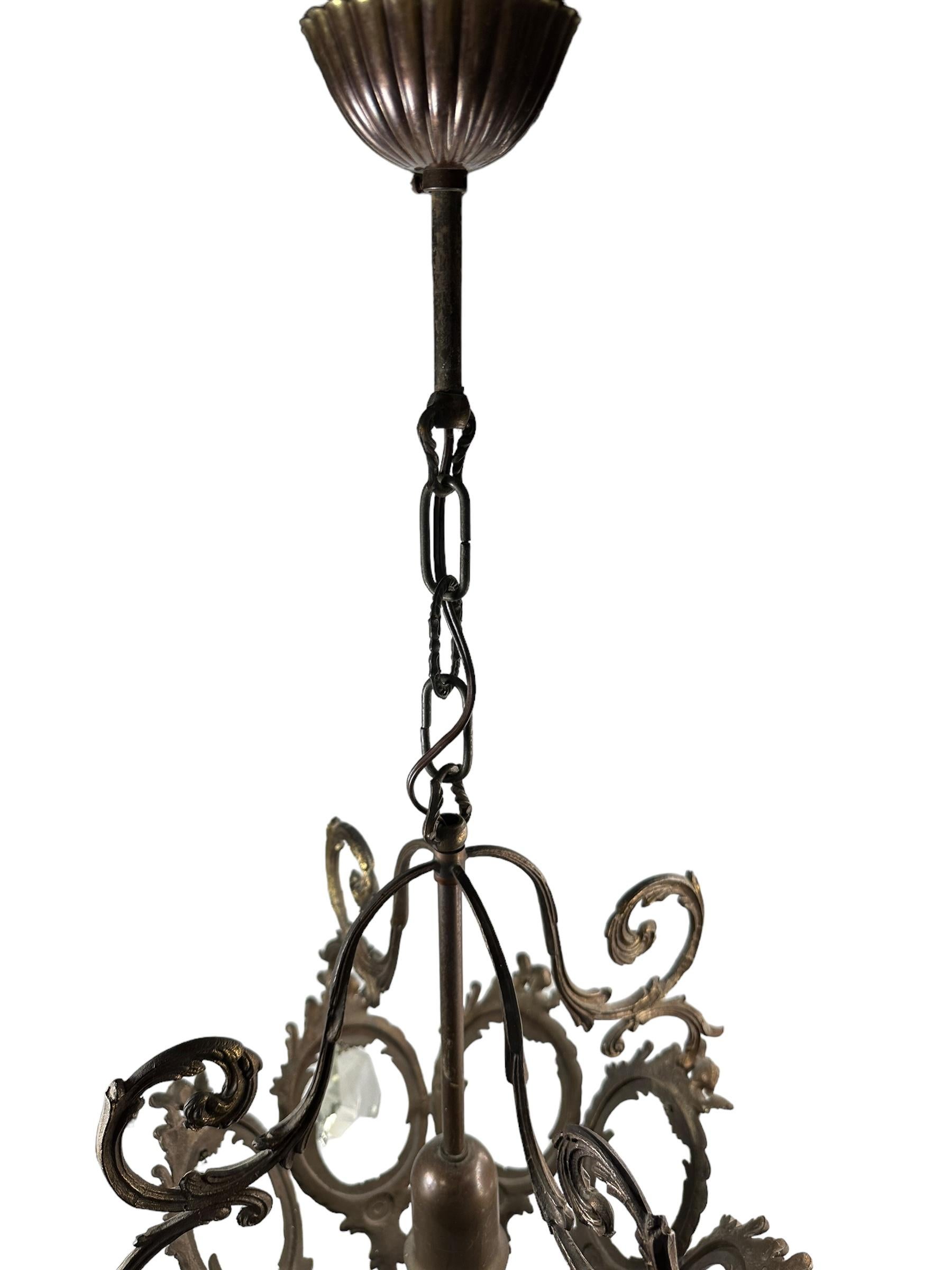 Maison Baguès Style Iron and Crystal Lantern Chandelier, Italy, 1950's For Sale 4
