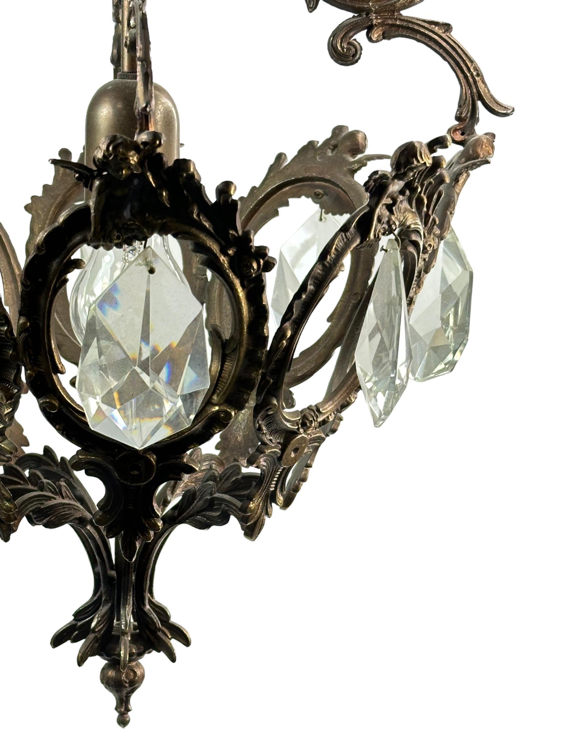 Maison Baguès Style Iron and Crystal Lantern Chandelier, Italy, 1950's In Good Condition For Sale In Nuernberg, DE