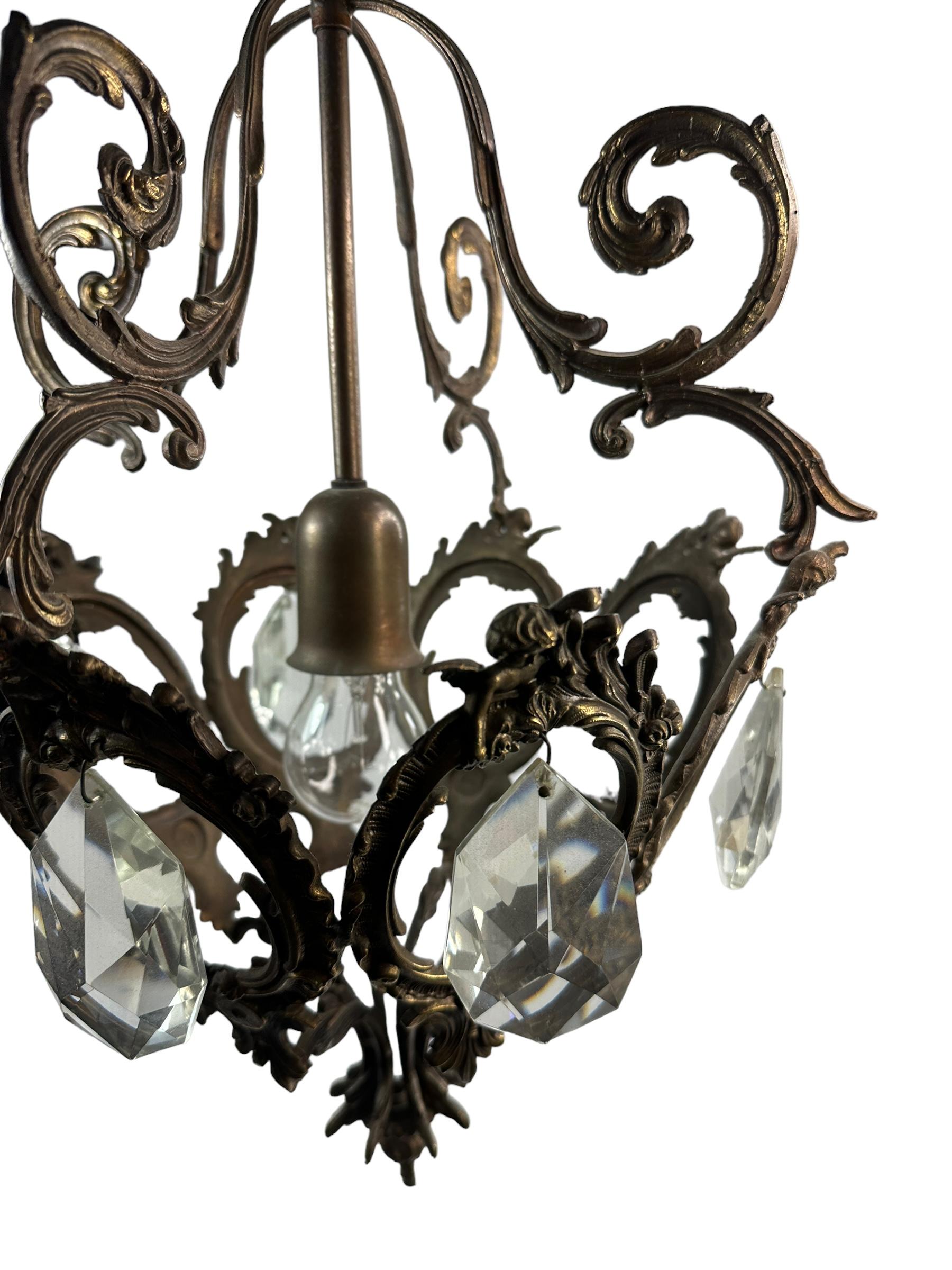 Maison Baguès Style Iron and Crystal Lantern Chandelier, Italy, 1950's For Sale 2