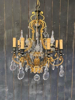 Maison Baguès Style Large Bronze and Crystal Chandelier