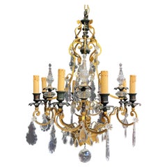 Maison Baguès Style Large Bronze and Crystal Chandelier