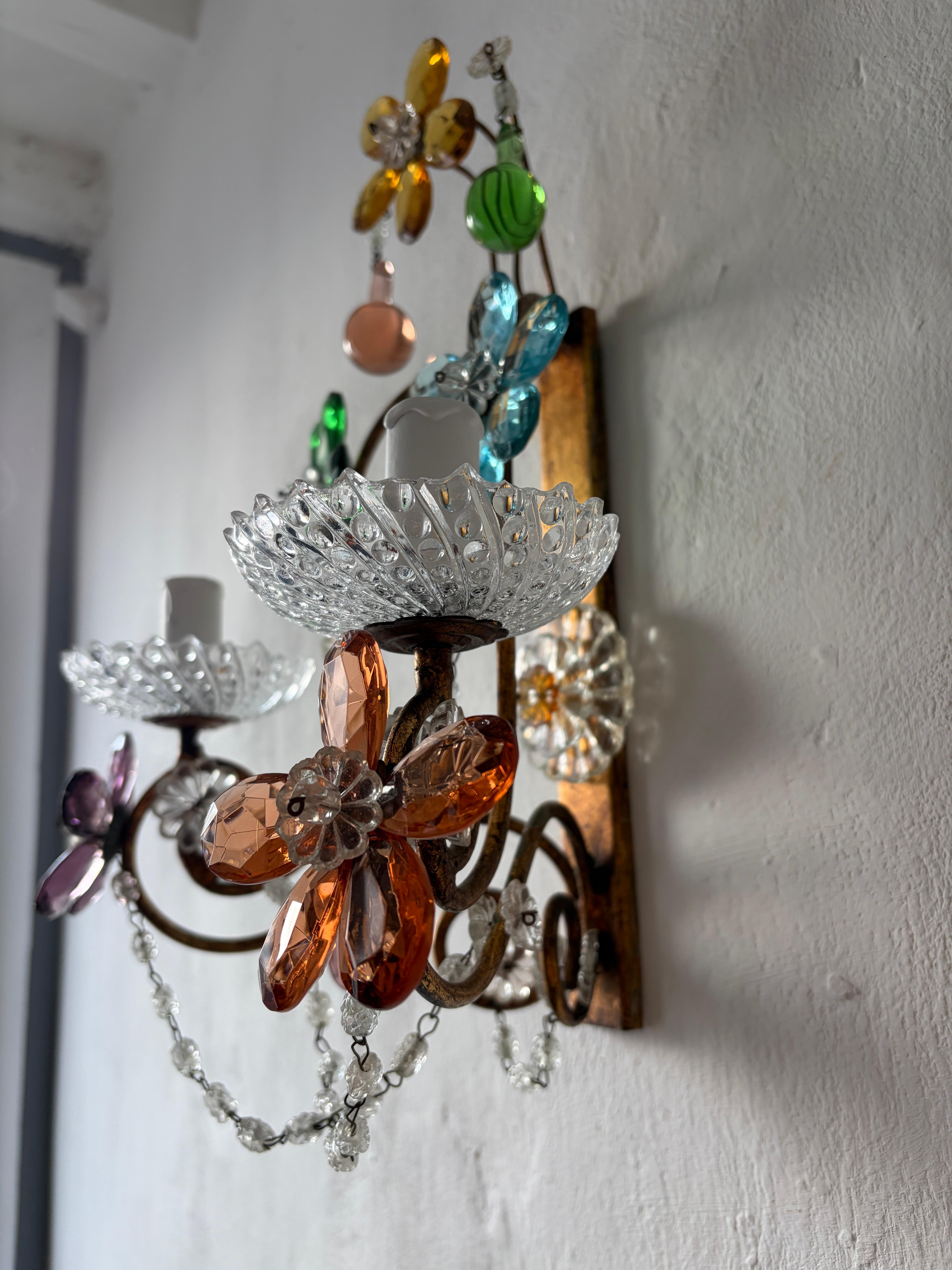 Apliques de flores de cristal de Murano con prismas multicolores estilo Maison Baguès c1930 en venta 5