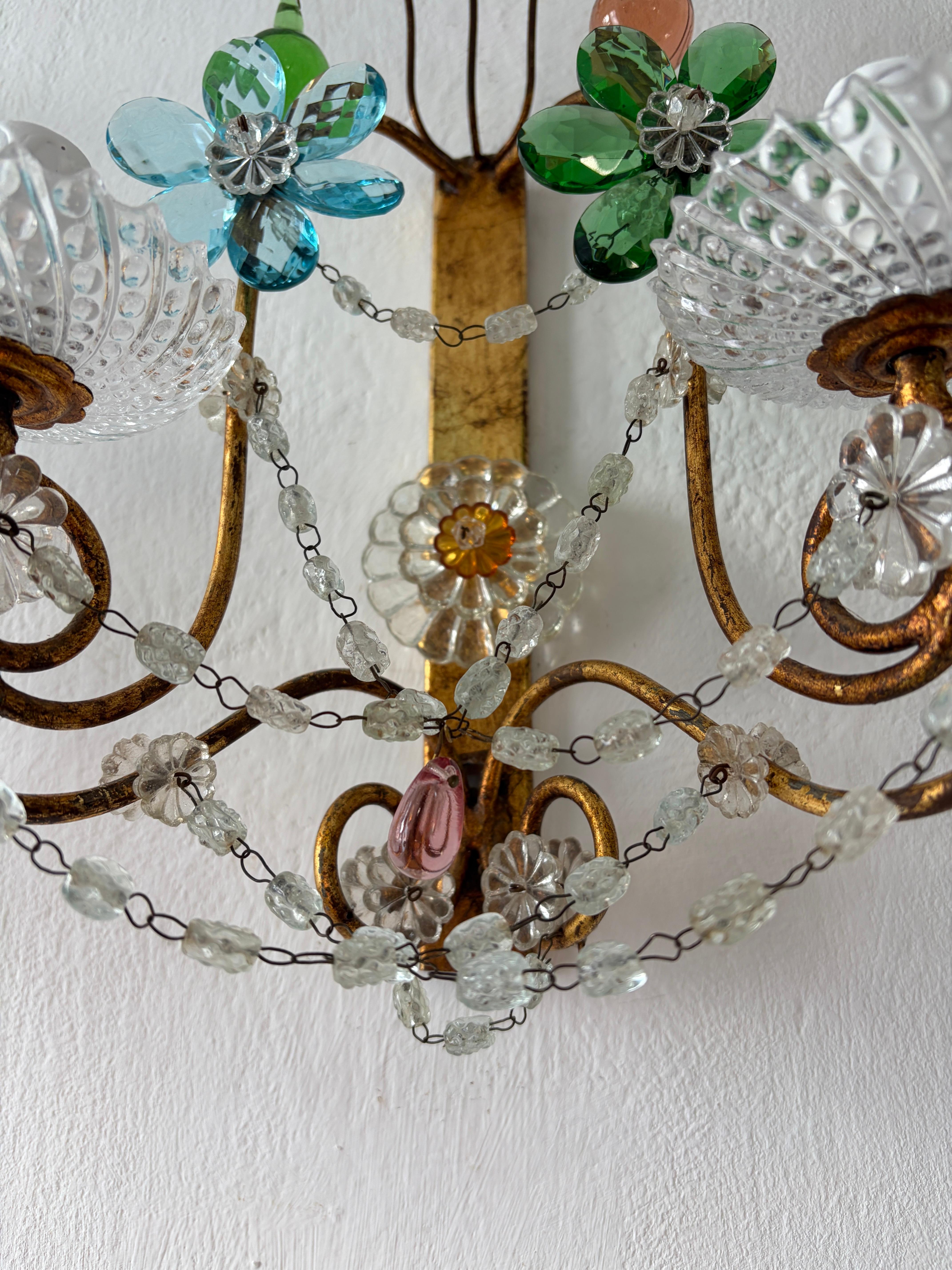 Apliques de flores de cristal de Murano con prismas multicolores estilo Maison Baguès c1930 en venta 6