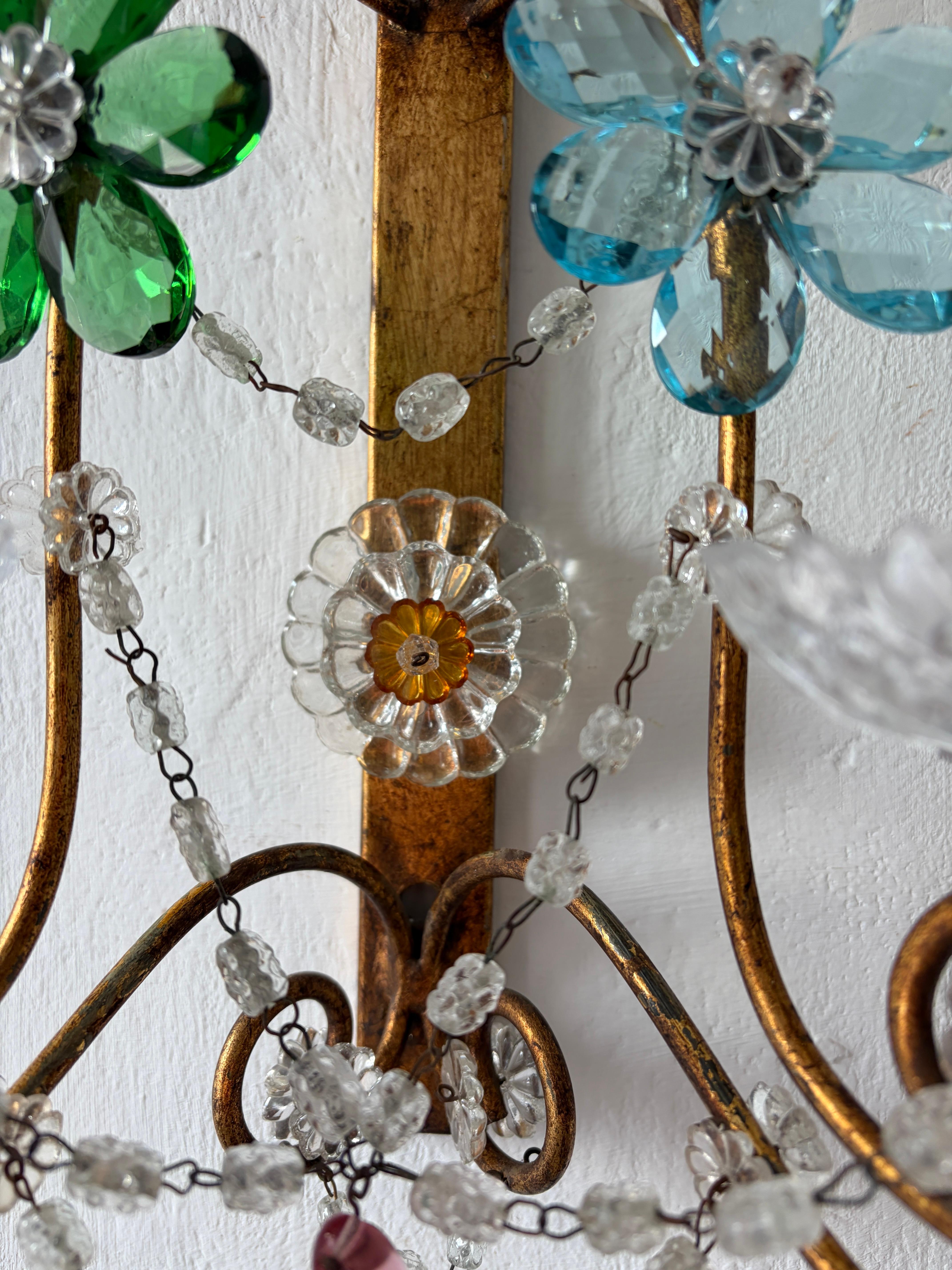 Apliques de flores de cristal de Murano con prismas multicolores estilo Maison Baguès c1930 en venta 8