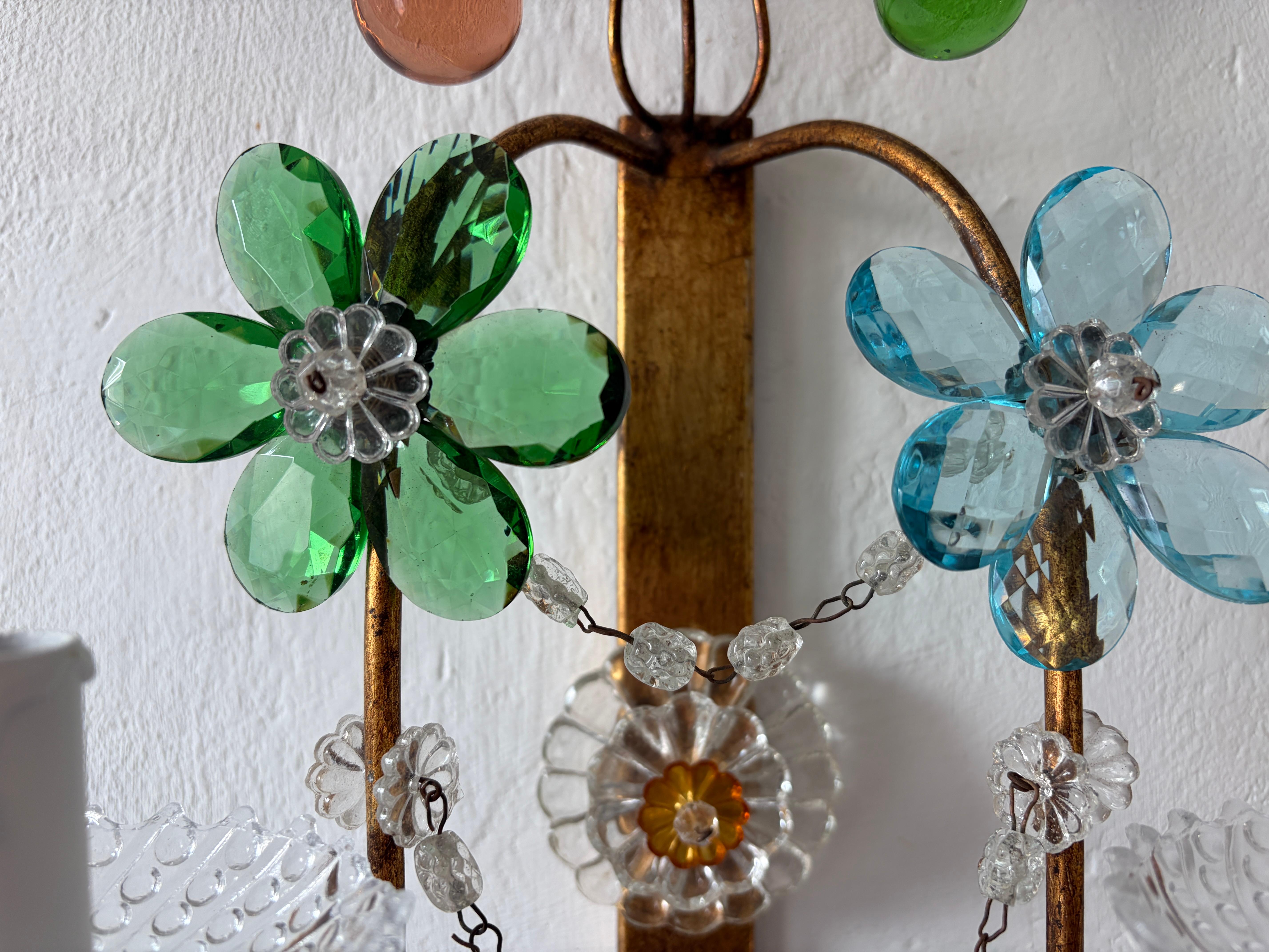 Apliques de flores de cristal de Murano con prismas multicolores estilo Maison Baguès c1930 en venta 1