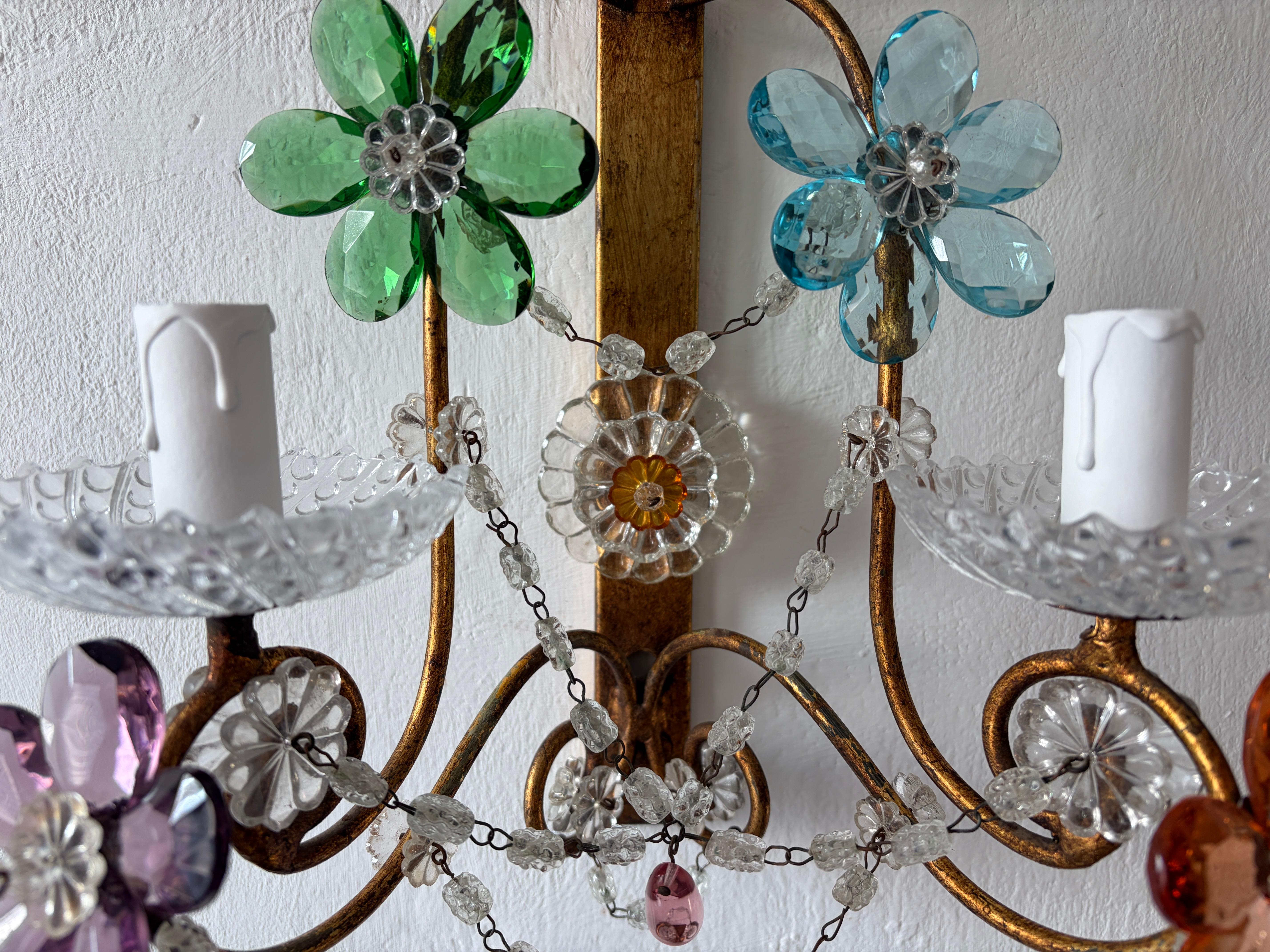 Apliques de flores de cristal de Murano con prismas multicolores estilo Maison Baguès c1930 en venta 2