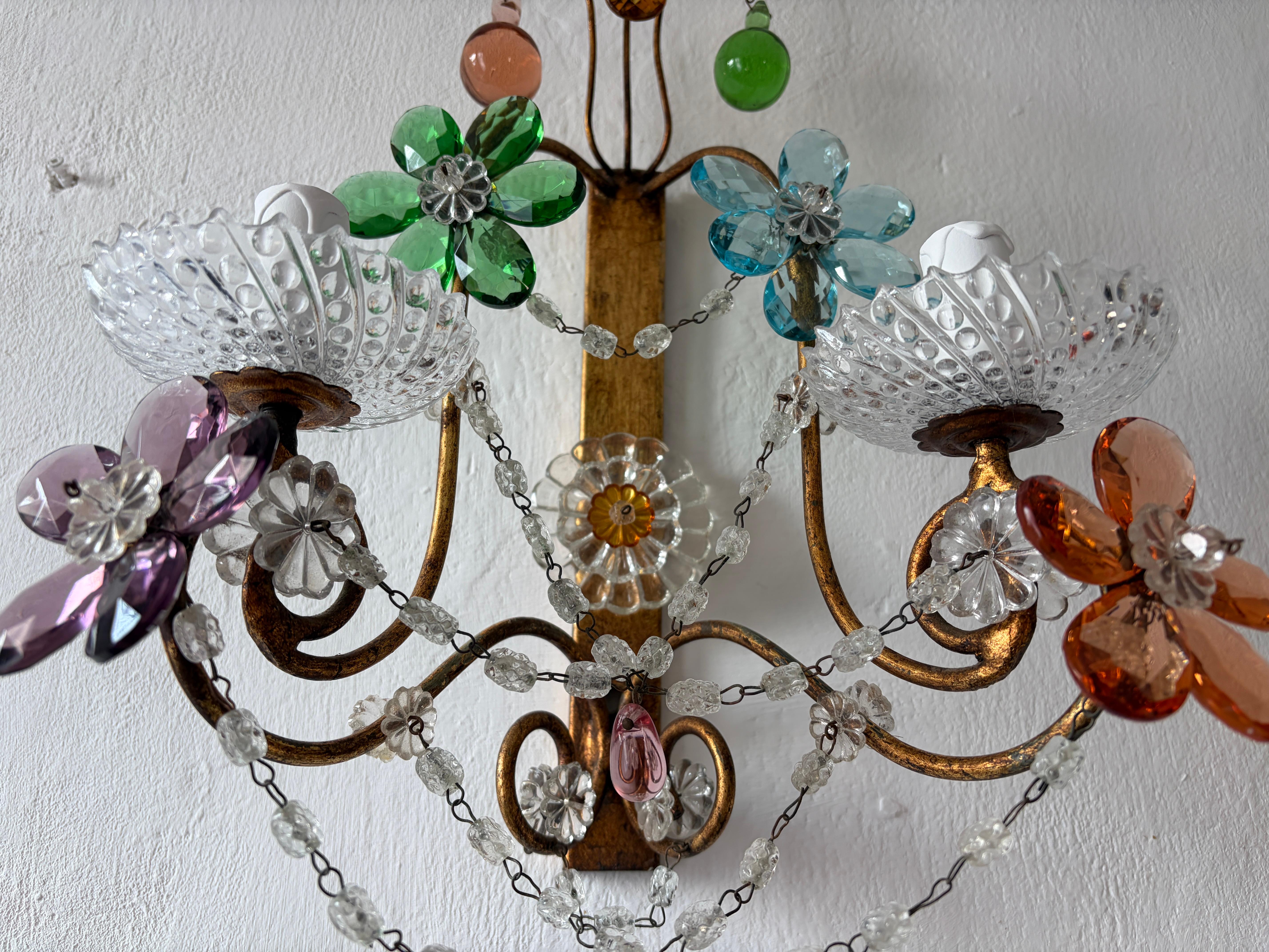 Apliques de flores de cristal de Murano con prismas multicolores estilo Maison Baguès c1930 en venta 3