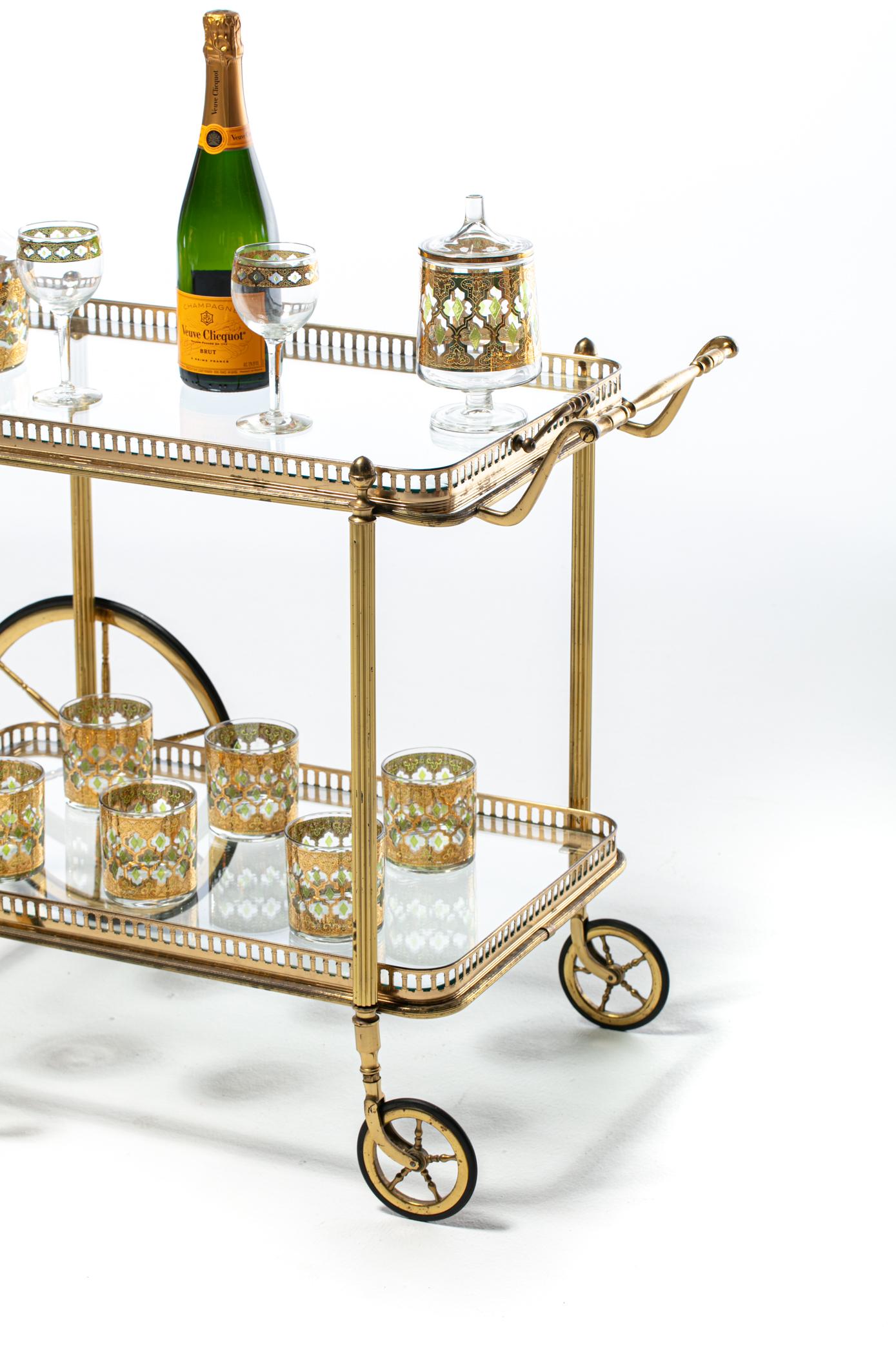 French Maison Bagués Style Neoclassical Brass Bar Cart, circa 1970