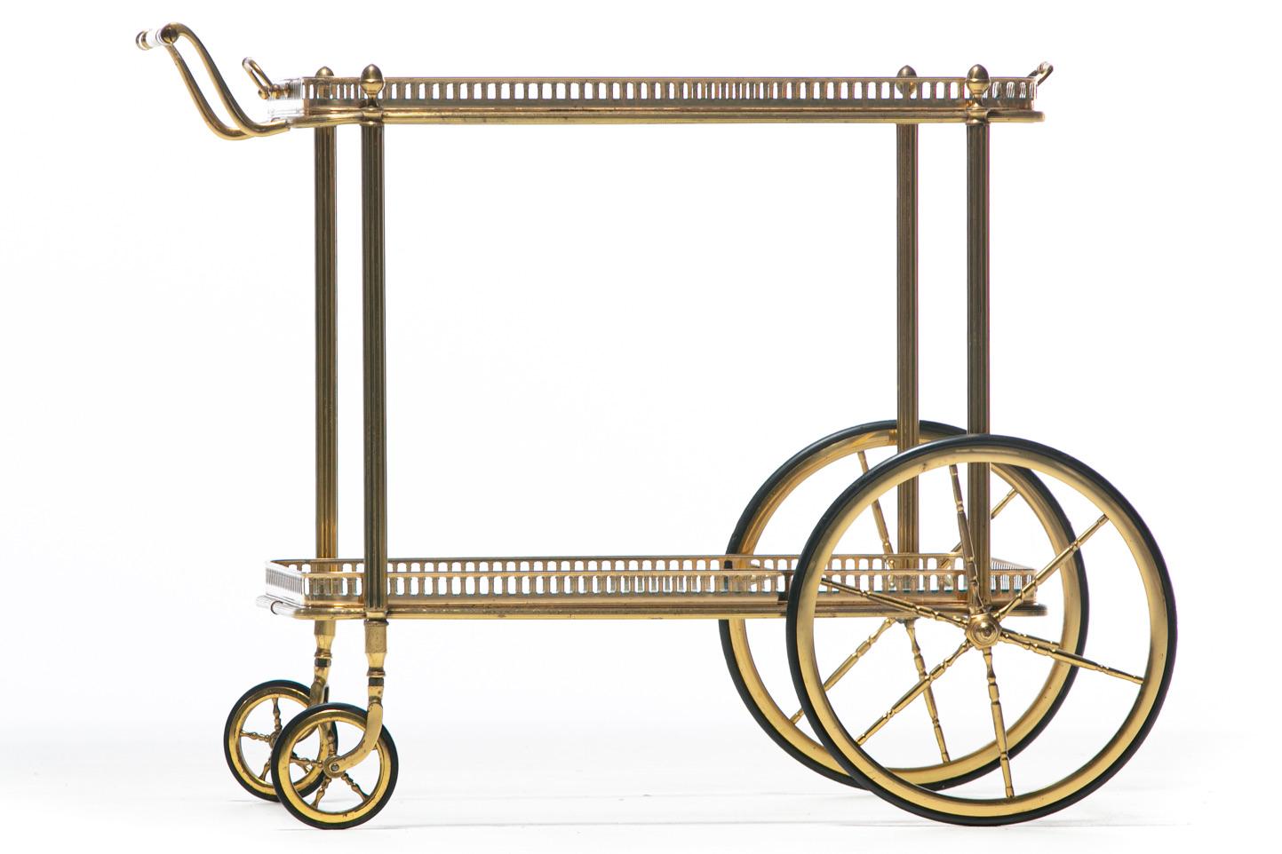 Maison Bagués Style Neoclassical Brass Bar Cart, circa 1970 In Good Condition In Saint Louis, MO