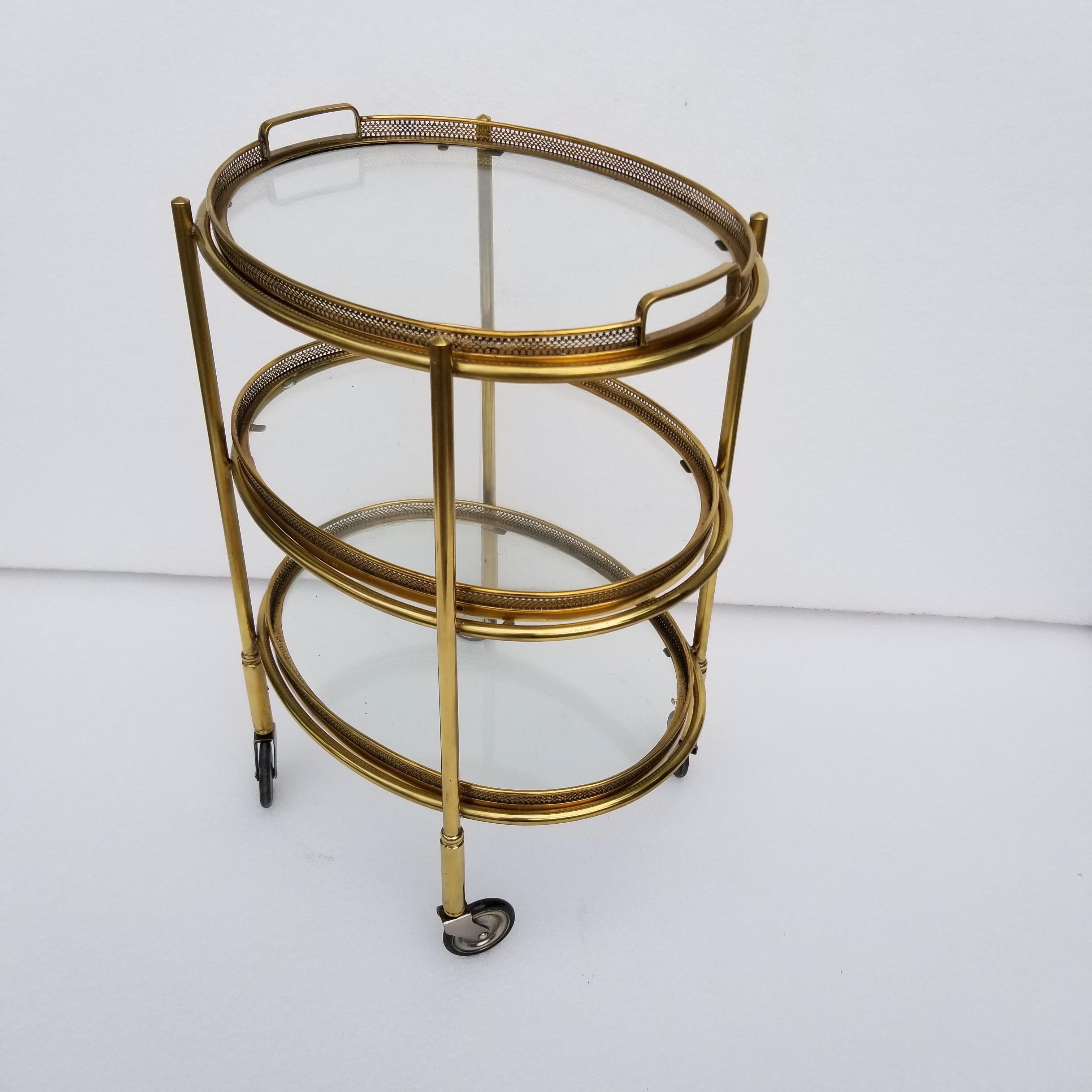 Neoclassical Maison Bagues Style Oval Three-Tier Bar Cart