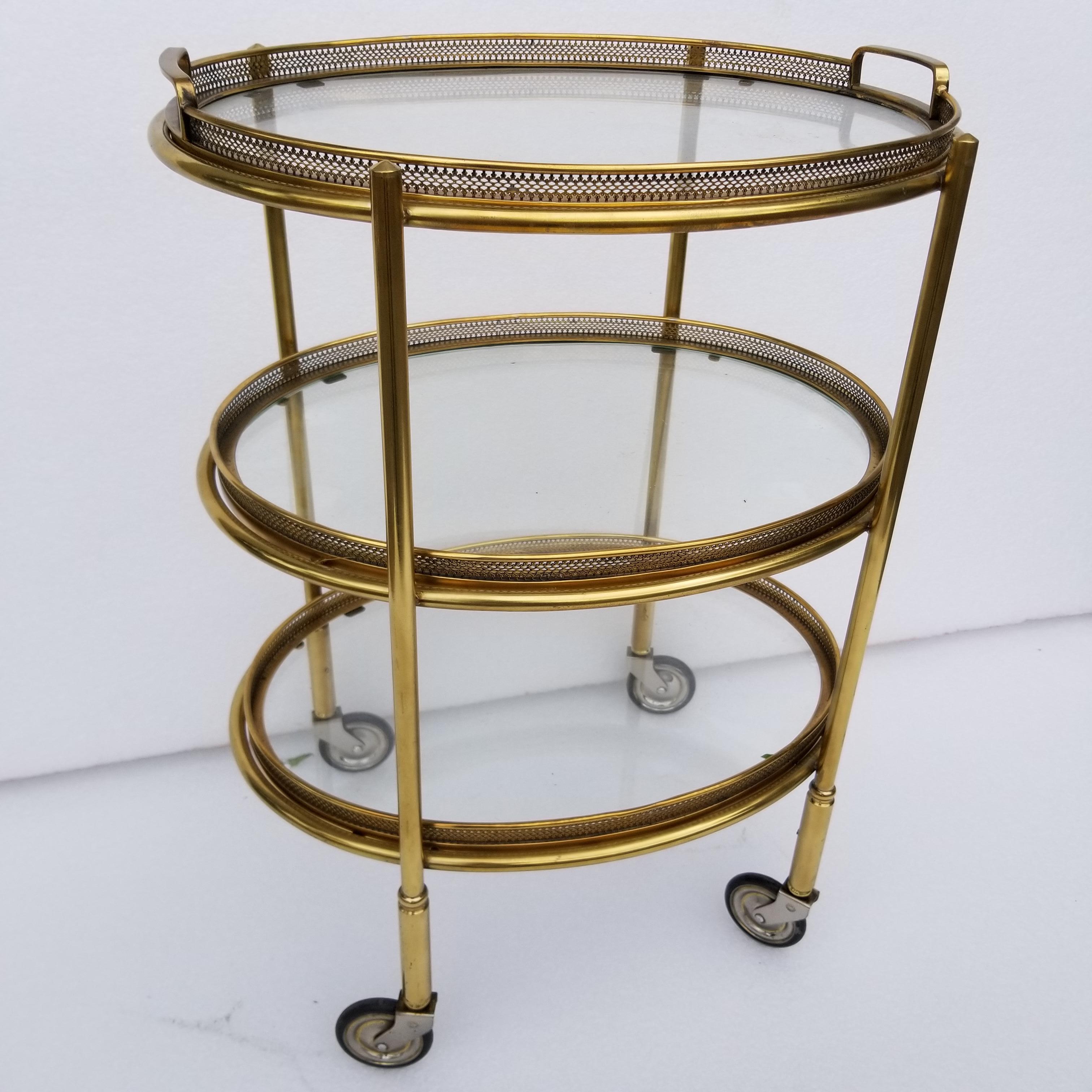 French Maison Bagues Style Oval Three-Tier Bar Cart
