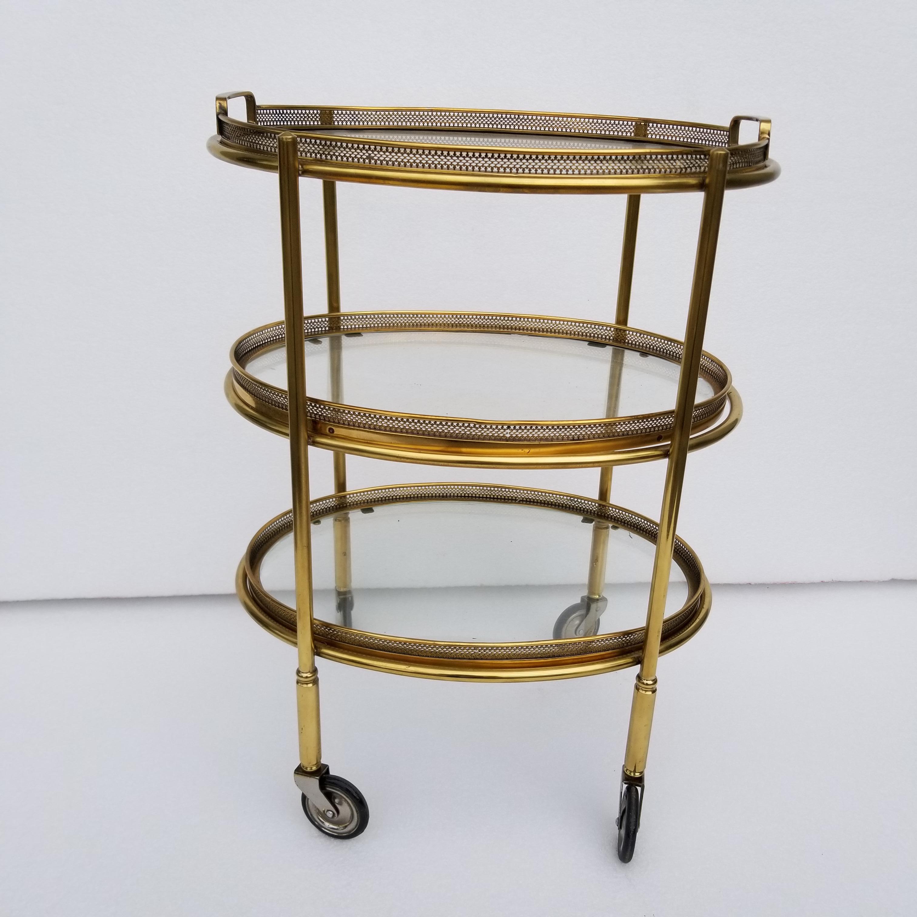 Other Maison Bagues Style Oval Three-Tier Bar Cart