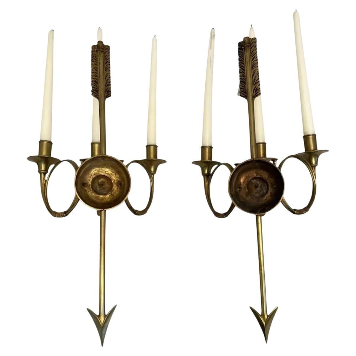 Maison Baguès Style Pair of French Arrow Bronze Sconces