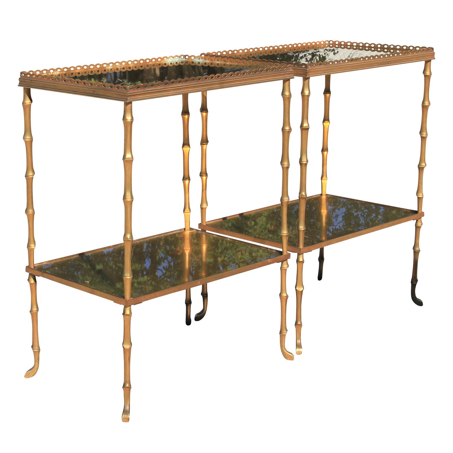 Hollywood Regency Maison Baguès Style Pair of Gold Faux Bamboo French Rectangle Tray Tables