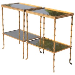 Maison Baguès Style Pair of Gold Faux Bamboo French Rectangle Tray Tables