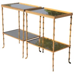 Maison Baguès Style Pair of Gold Faux Bamboo French Rectangle Tray Tables