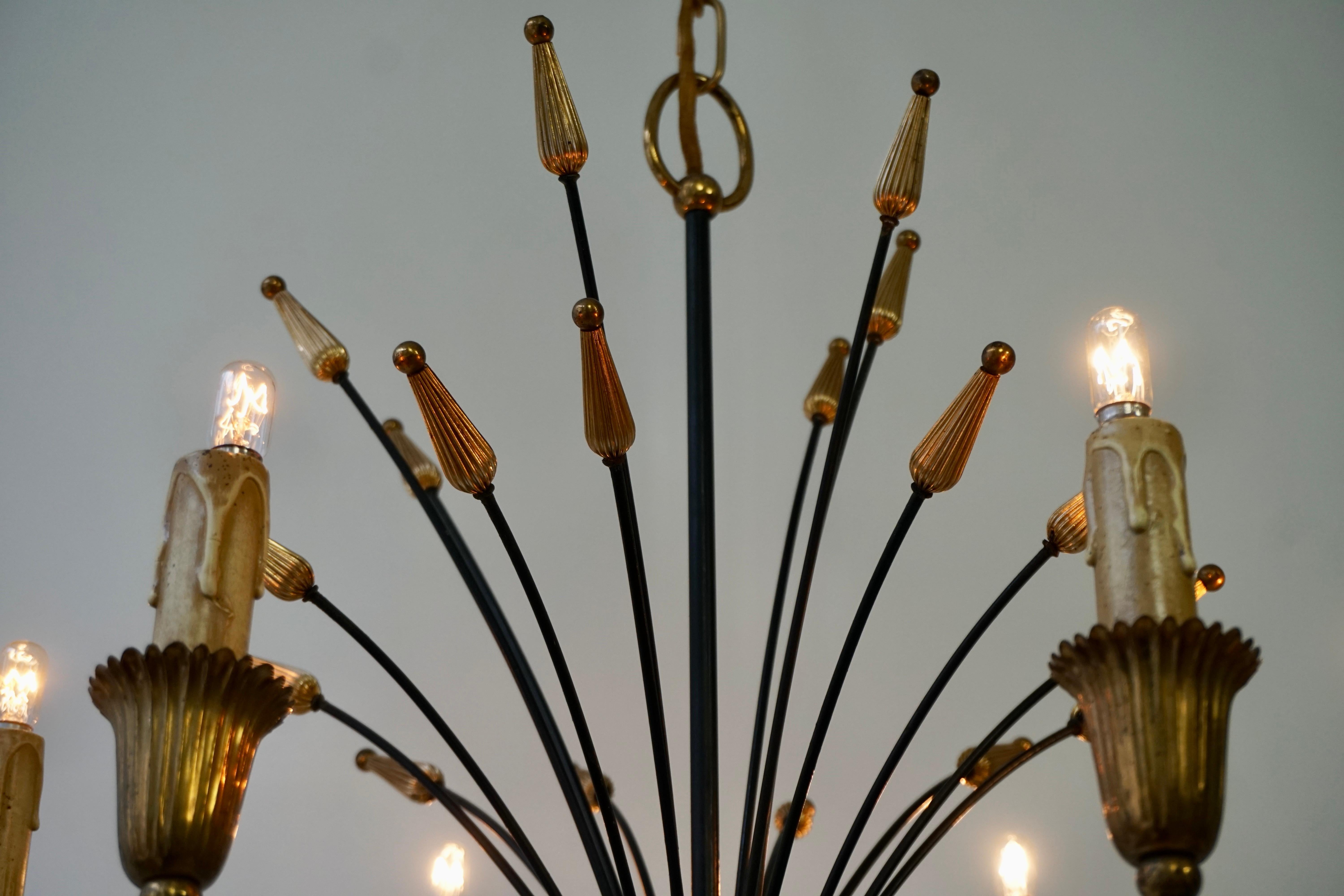 Maison Bagues Style Palm Leaf Chandelier 1950s For Sale 2