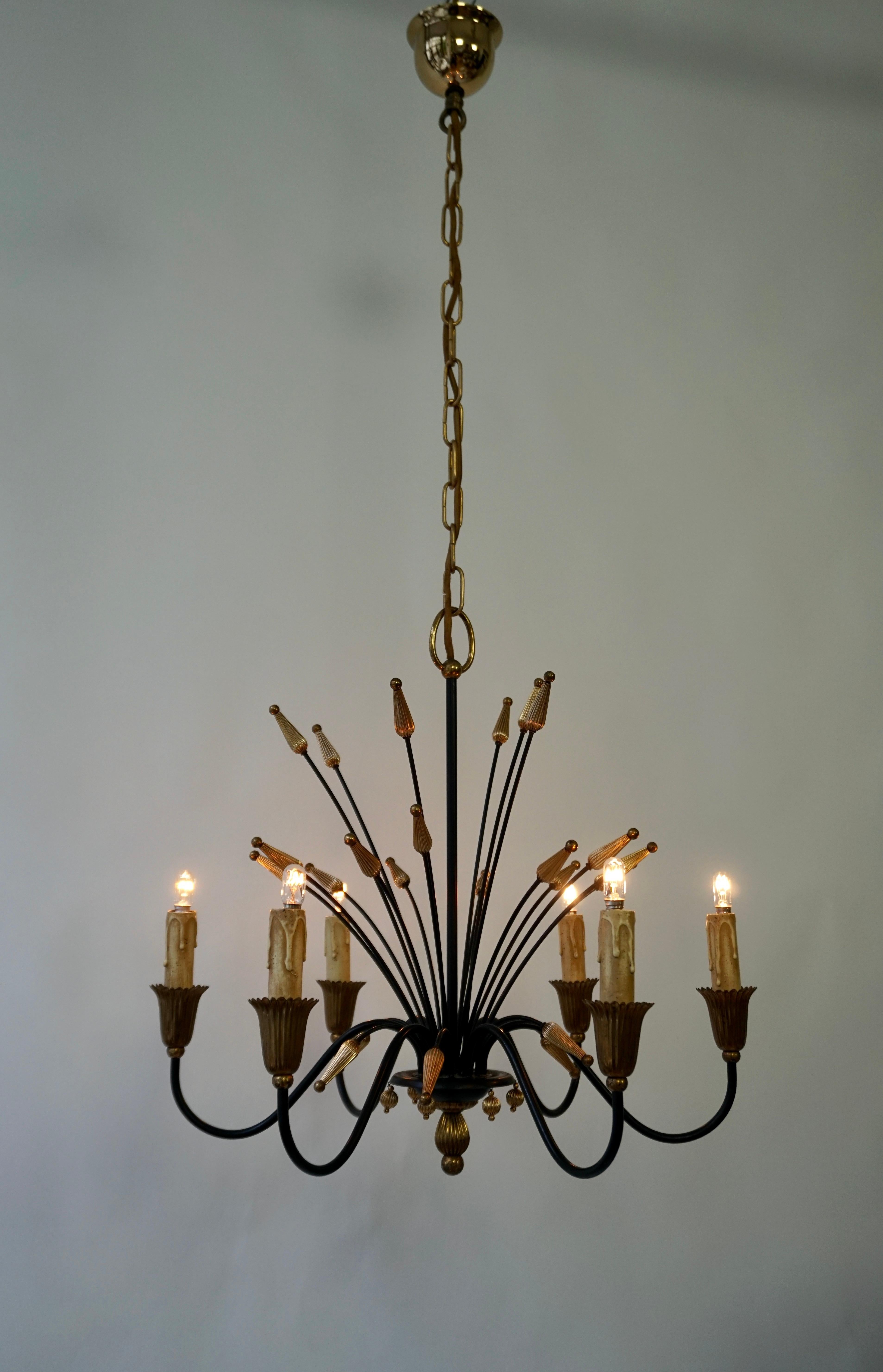 Mid-Century Modern Maison Bagues Style Palm Leaf Chandelier 1950s For Sale