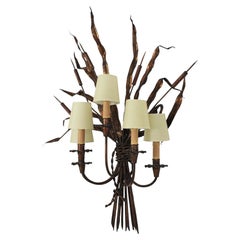 Maison Baguès Style Tole Reed Wall Light in Gilt Iron