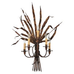 Maison Baguès Style Tole Reed Wall Light in Gilt Iron