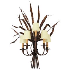 Maison Baguès Style Tole Reed Wall Light in Gilt Iron