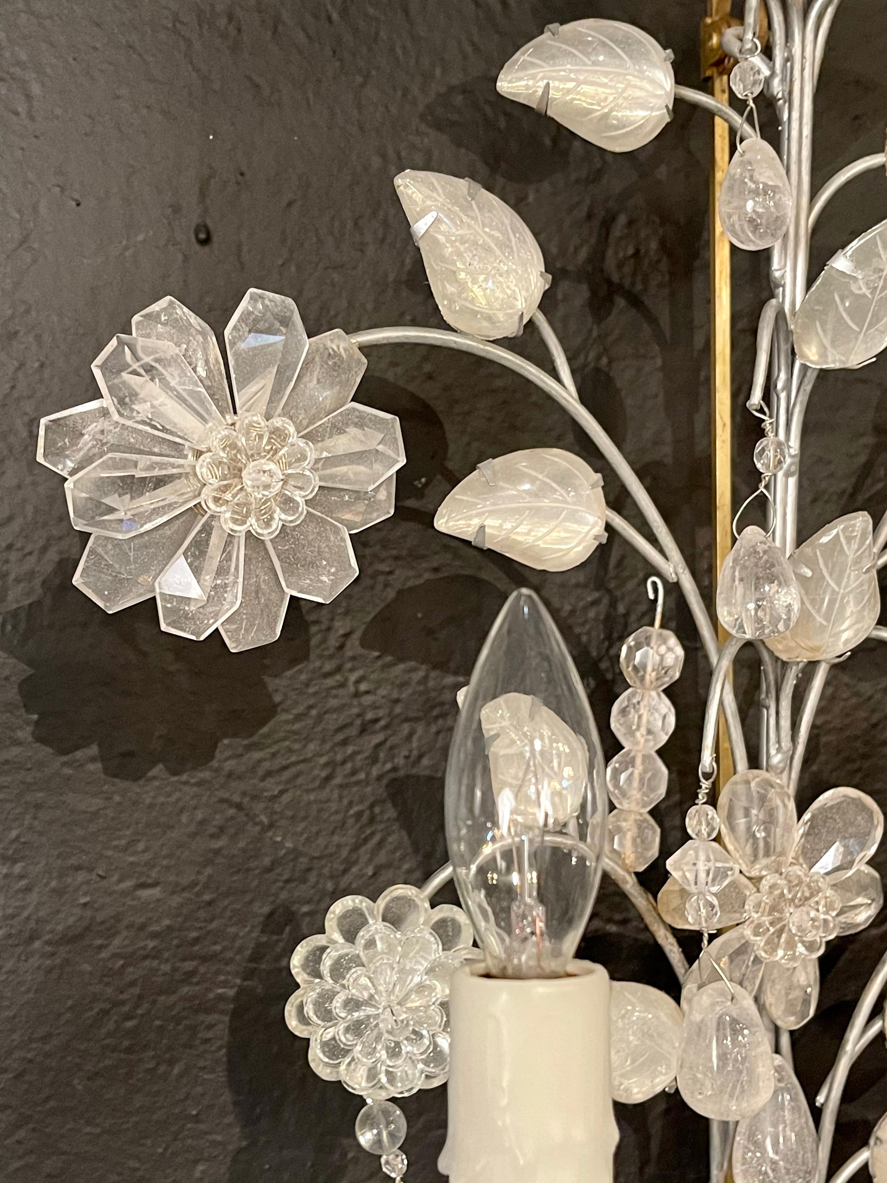 Maison Baguès Style Two Pair of Rock Crystal Wall Sconces 5