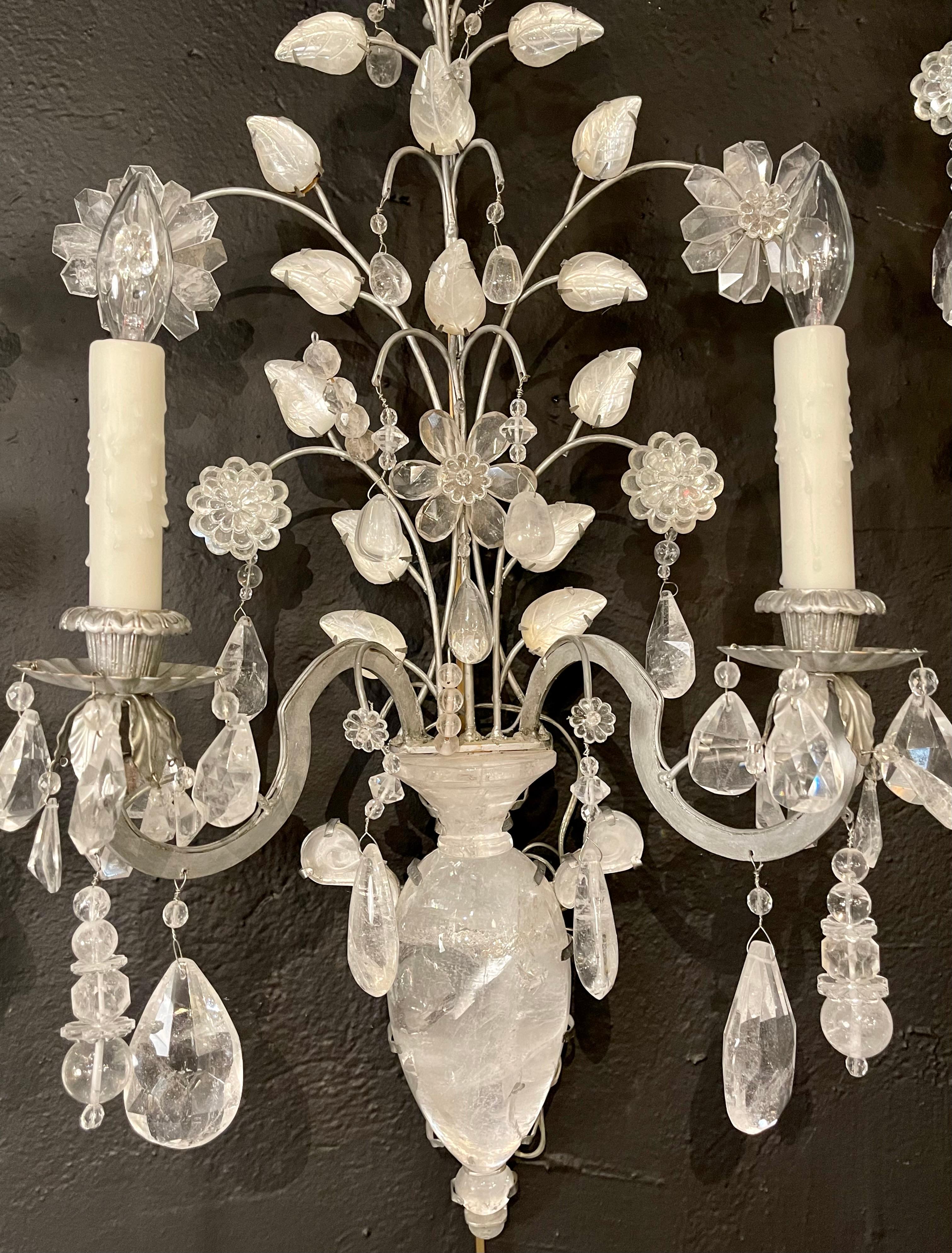 Maison Baguès Style Two Pair of Rock Crystal Wall Sconces In Good Condition In Stamford, CT