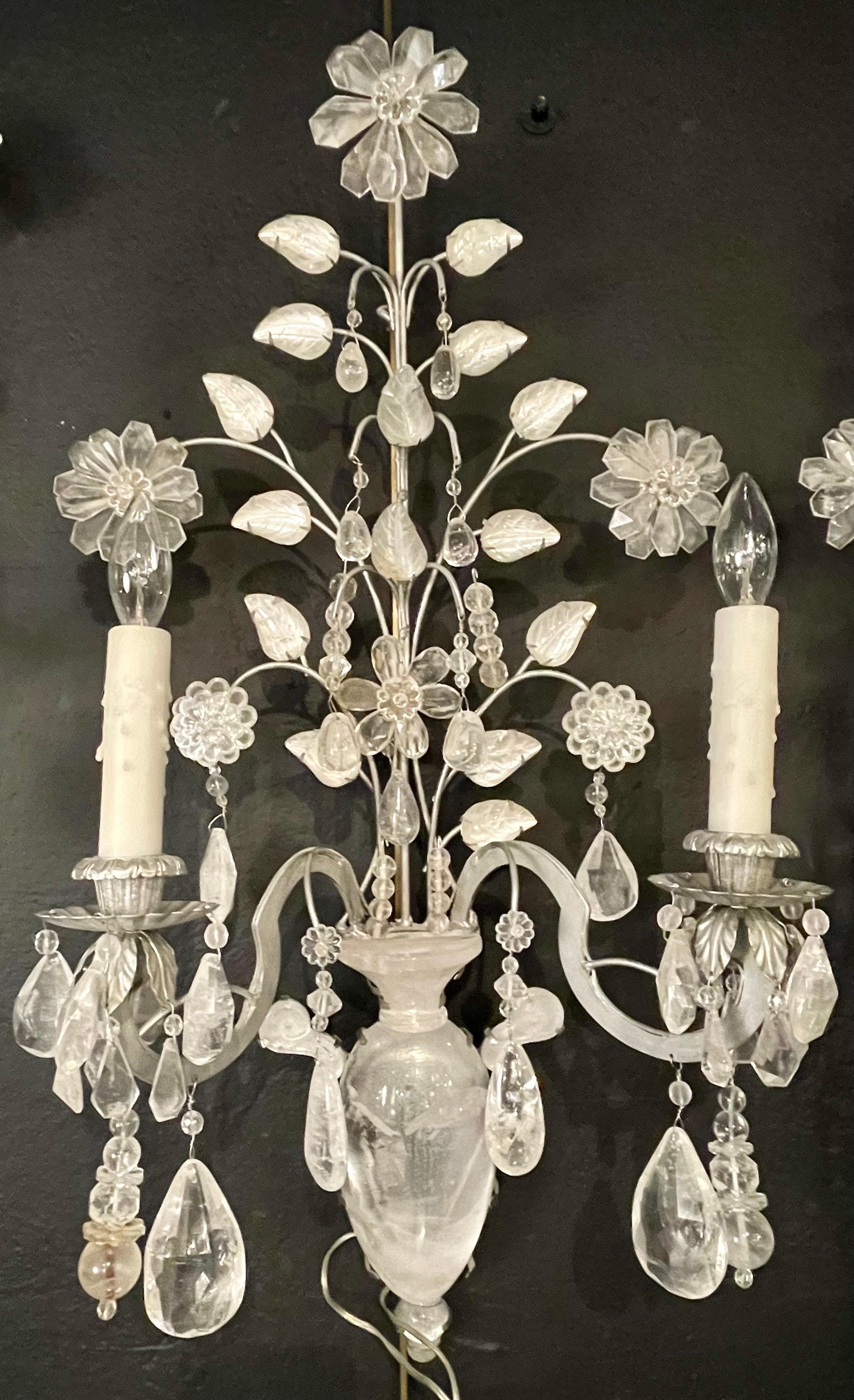 20th Century Maison Baguès Style Two Pair of Rock Crystal Wall Sconces