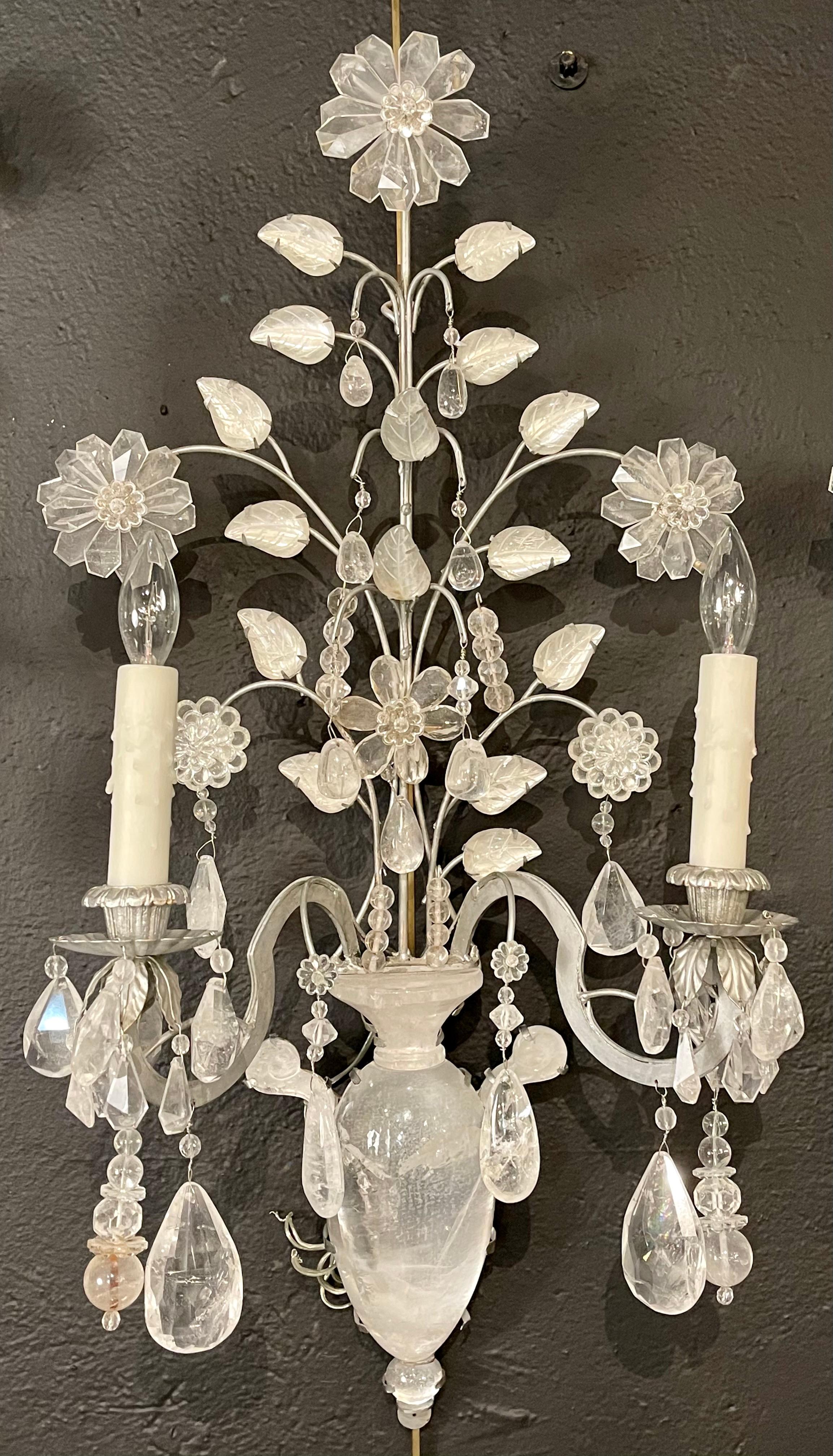 Maison Baguès Style Two Pair of Rock Crystal Wall Sconces 3