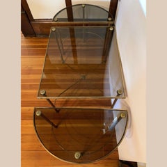 Maison Bagues Style 3-Piece Vintage Brass and Smoke Glass Coffee Table