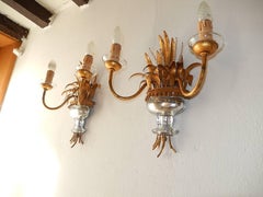 Maison Bagues Style Wheat Beaded Silver Gilt Sconces