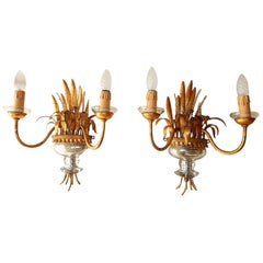 Maison Bagues Style Wheat Beaded Silver Gilt Sconces