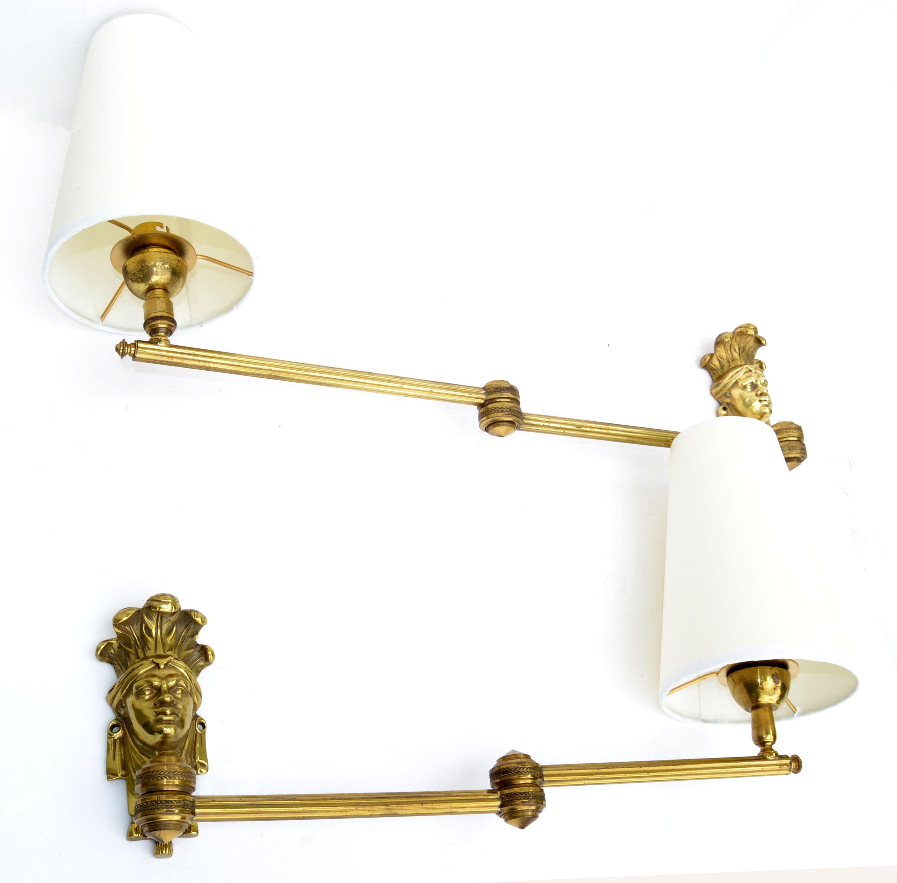 Hand-Crafted Maison Baguès Swing Arm Bronze Sconces French Mid-Century Modern, Set For Sale