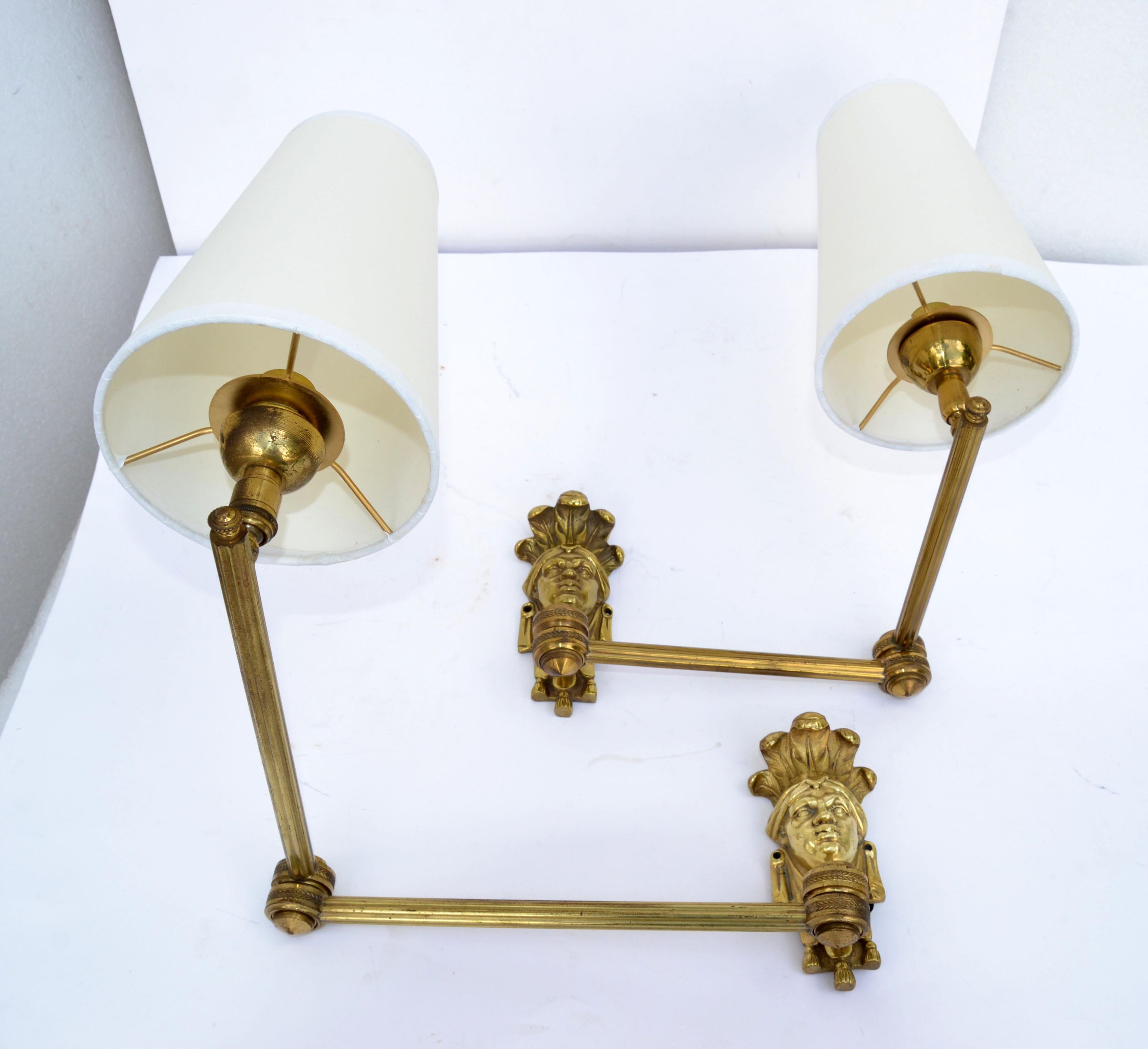 Maison Baguès Swing Arm Bronze Sconces French Mid-Century Modern, Set In Good Condition For Sale In Miami, FL