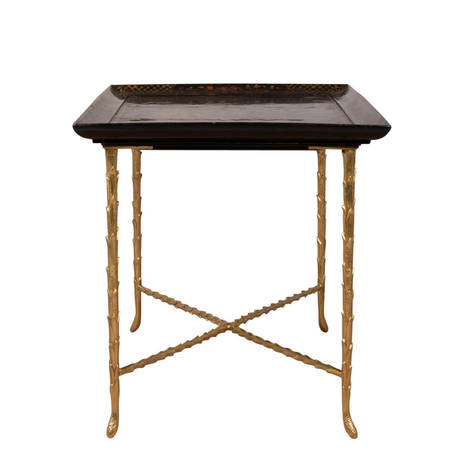 20th Century Maison Baguès, Table in Lacquer and Bronze, 1970s For Sale
