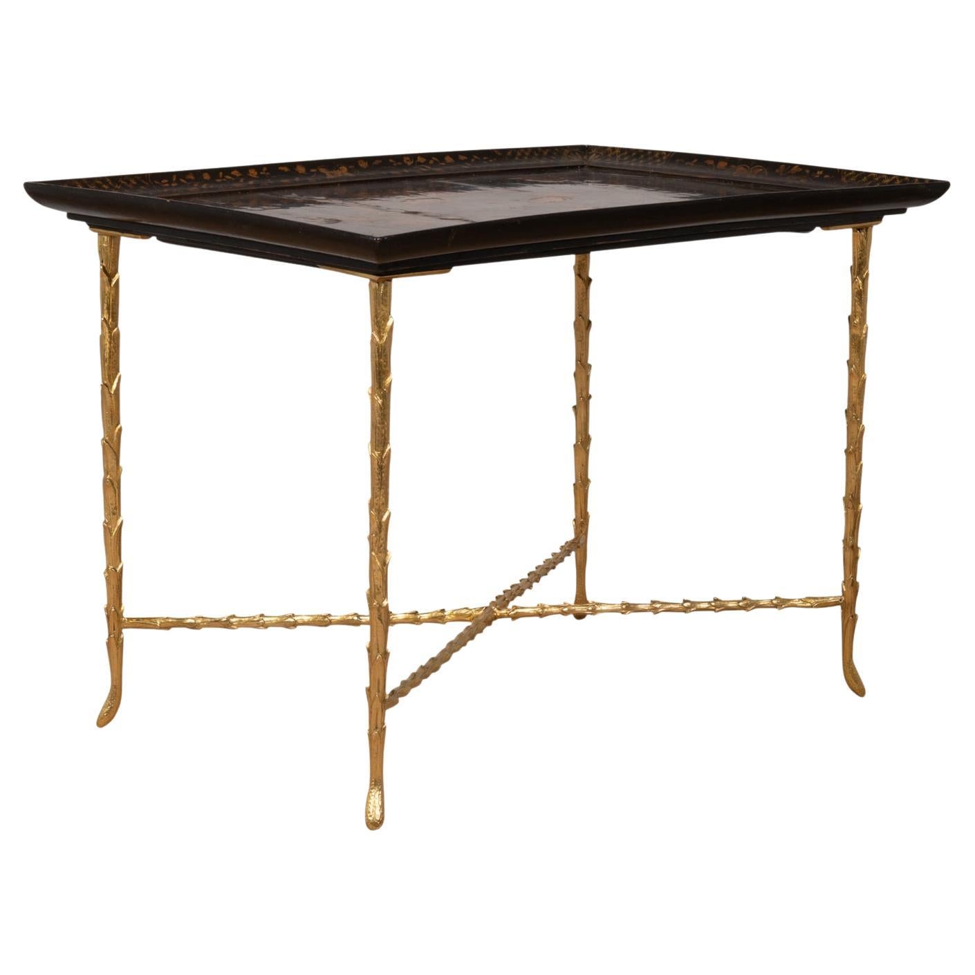 Maison Baguès, Table in Lacquer and Bronze, 1970s For Sale