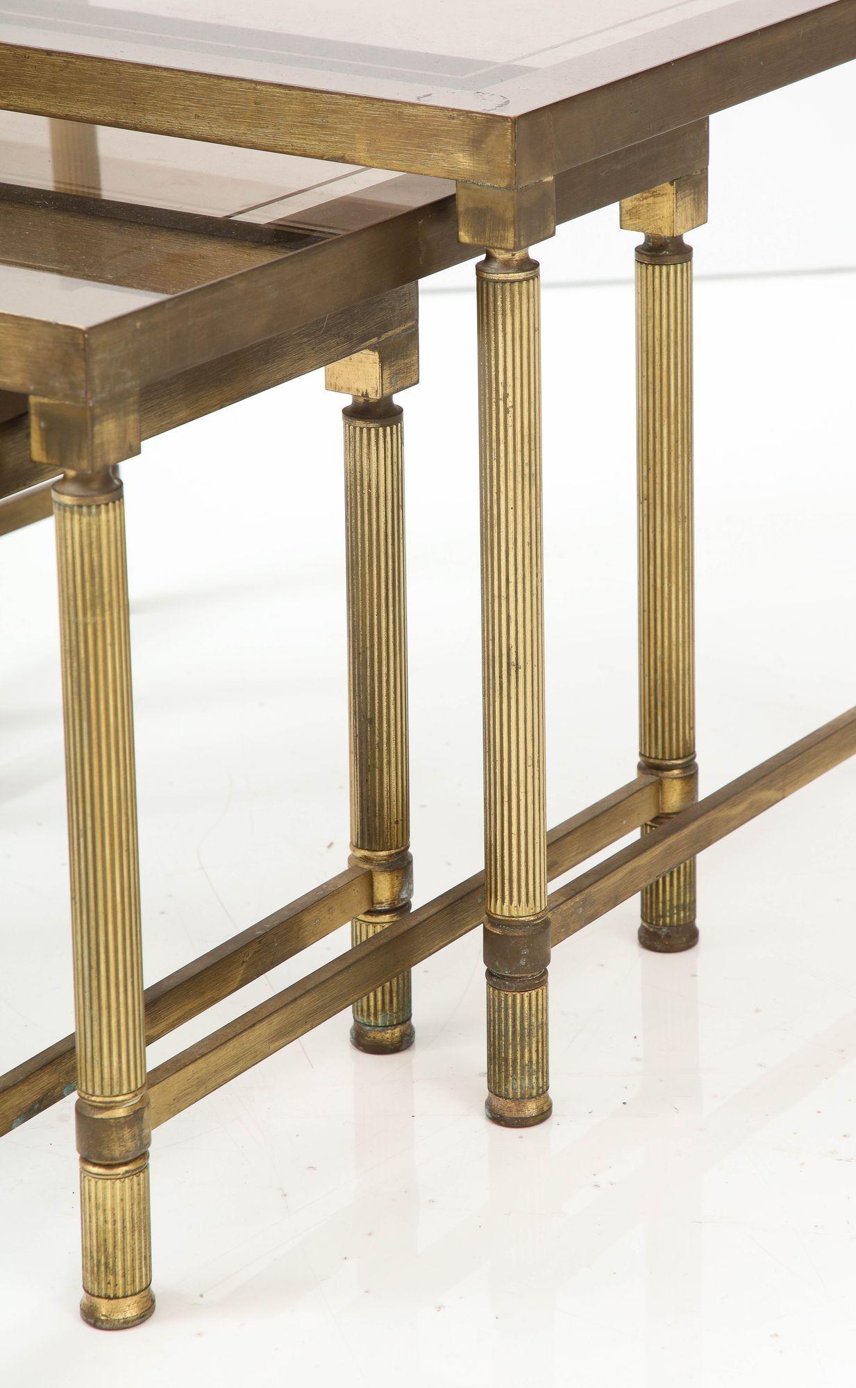 Brass Maison Bagues Trio of Nesting Tables, France Mid 20th Century For Sale