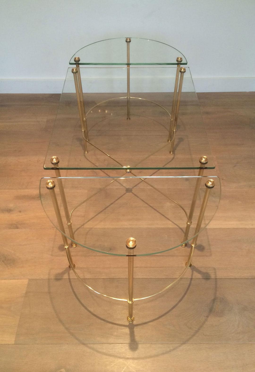 Maison Bagués, Tripartite Brass and Glass coffee Table, French, circa 1970 9