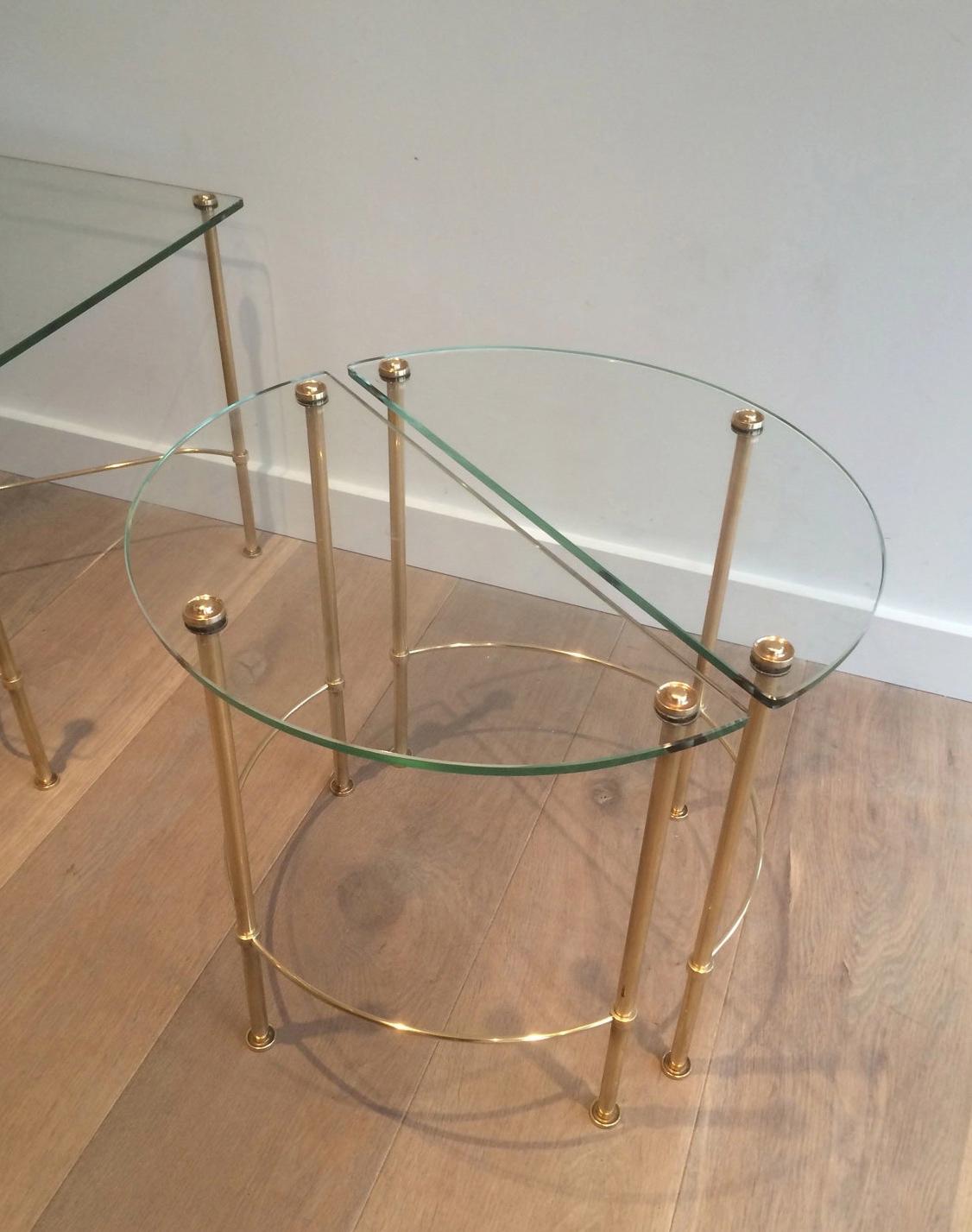 Maison Bagués, Tripartite Brass and Glass coffee Table, French, circa 1970 10