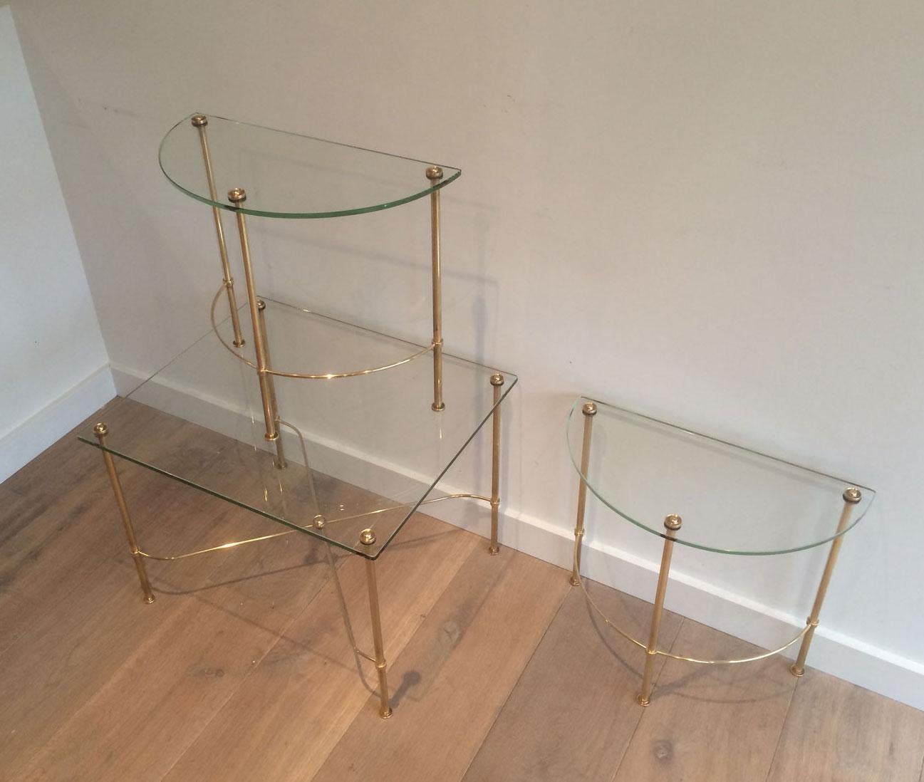 Late 20th Century Maison Bagués, Tripartite Brass and Glass coffee Table, French, circa 1970