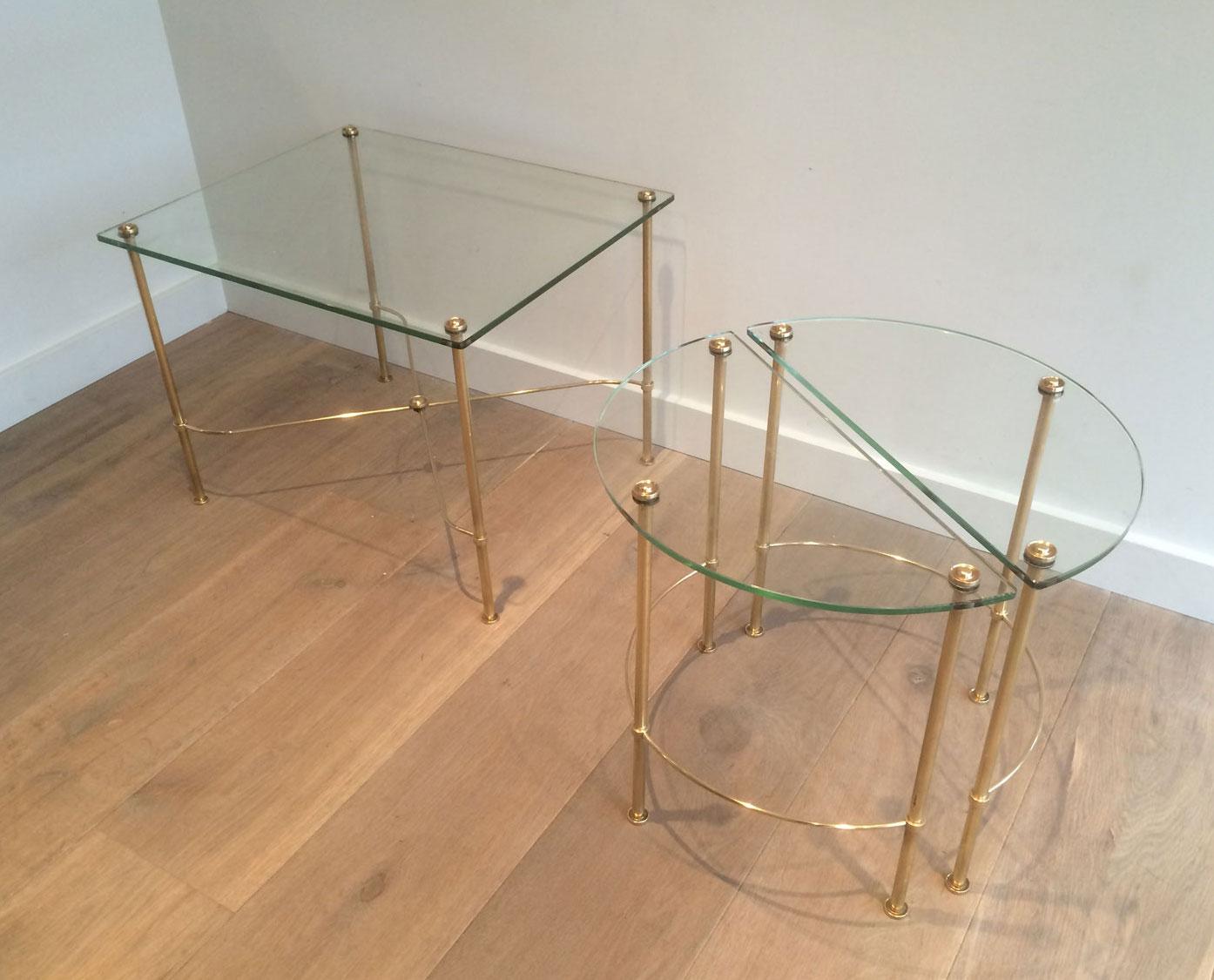 Maison Bagués, Tripartite Brass and Glass coffee Table, French, circa 1970 1