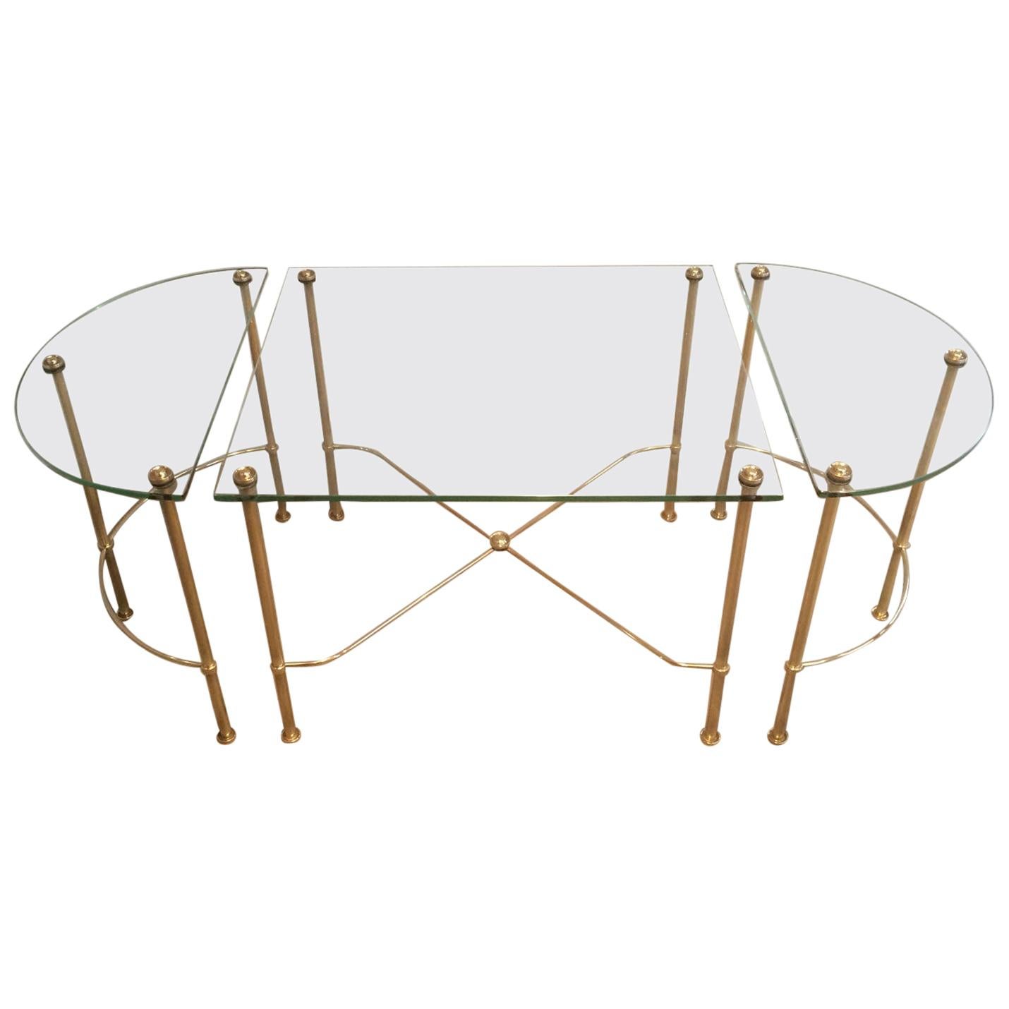 Maison Bagués, Tripartite Brass and Glass coffee Table, French, circa 1970