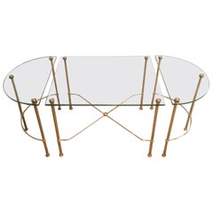 Maison Bagués, Tripartite Brass and Glass coffee Table, French, circa 1970